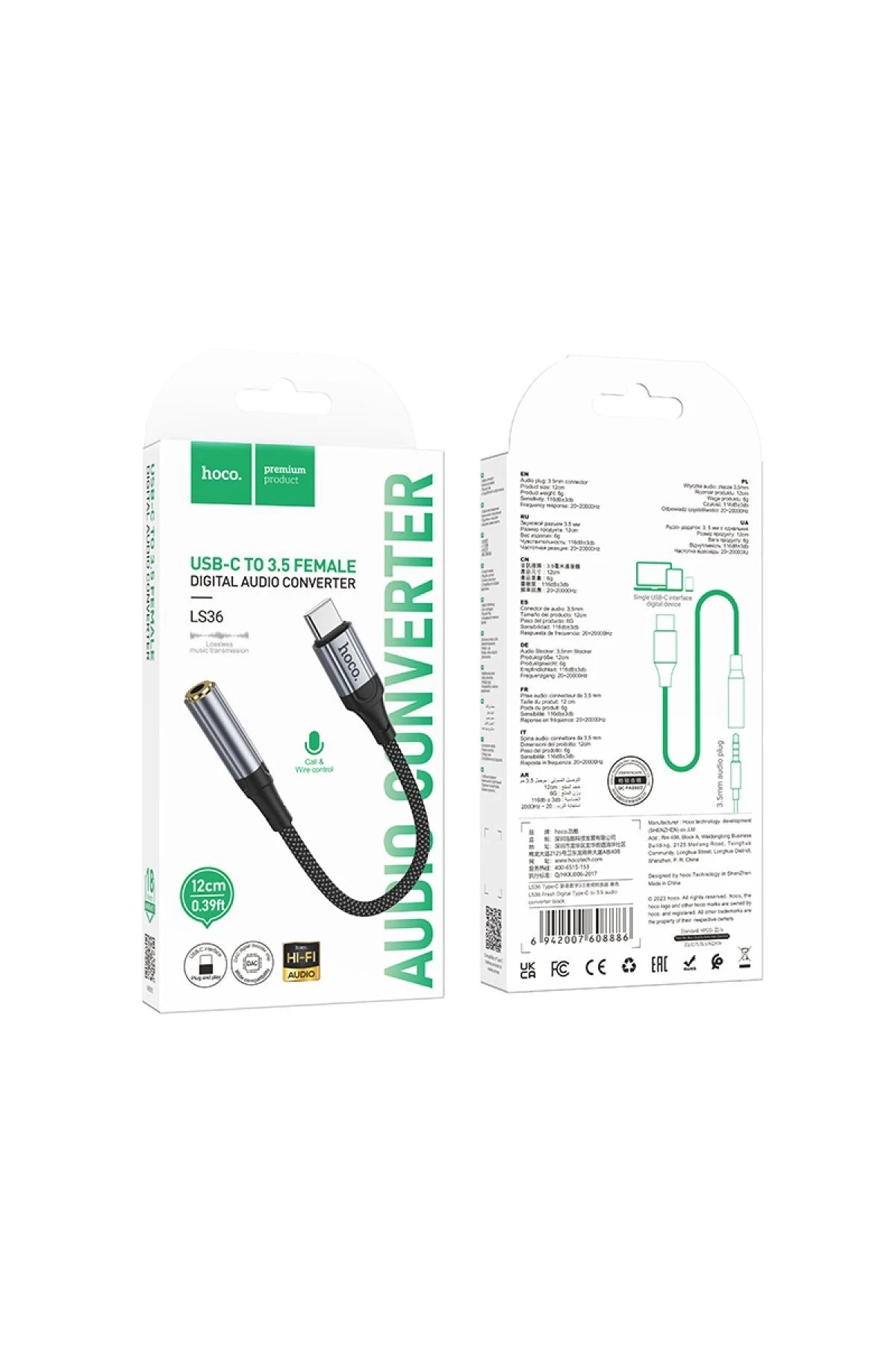 Hoco. LS36 Type-C to Aux Dönüştürücü - Siyah