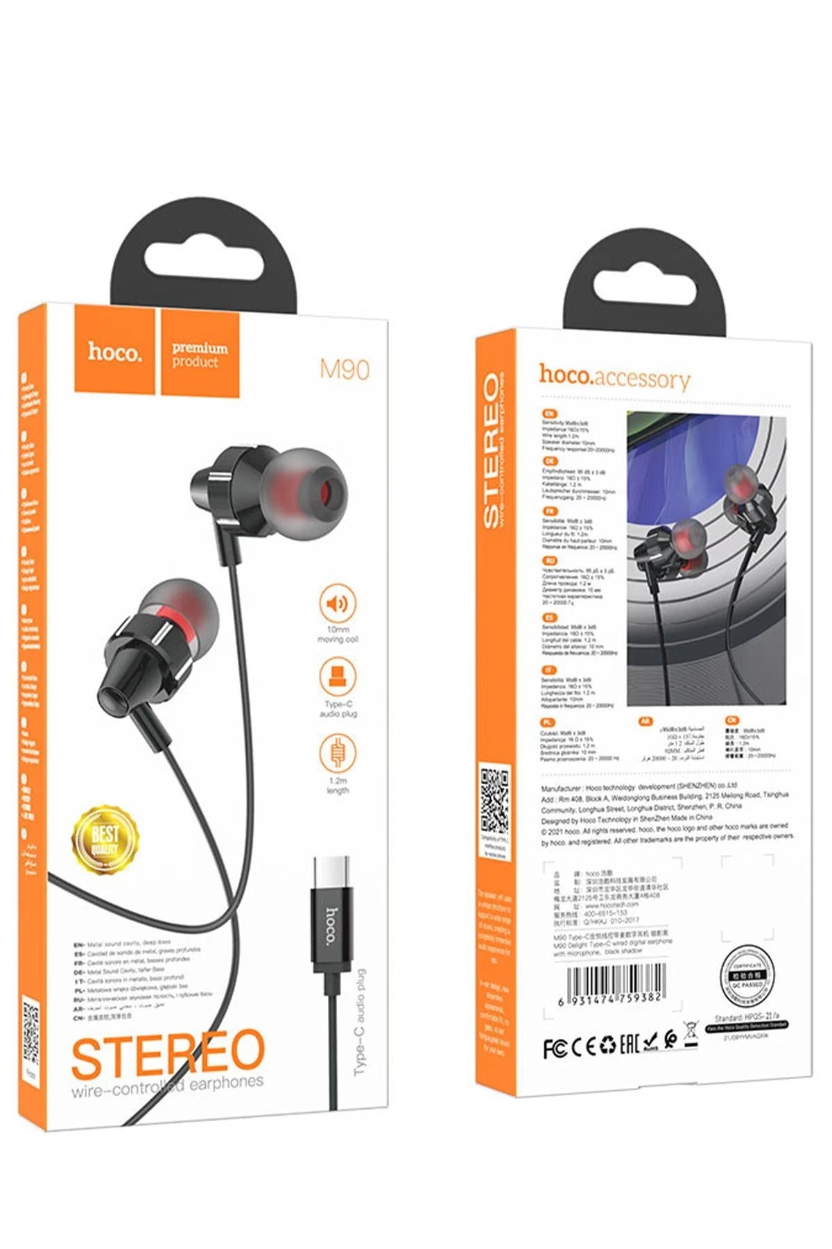 Hoco. M90 Delight 1.2M Type-C Dijital Mikrofonlu Kablolu Kulaklık - Siyah