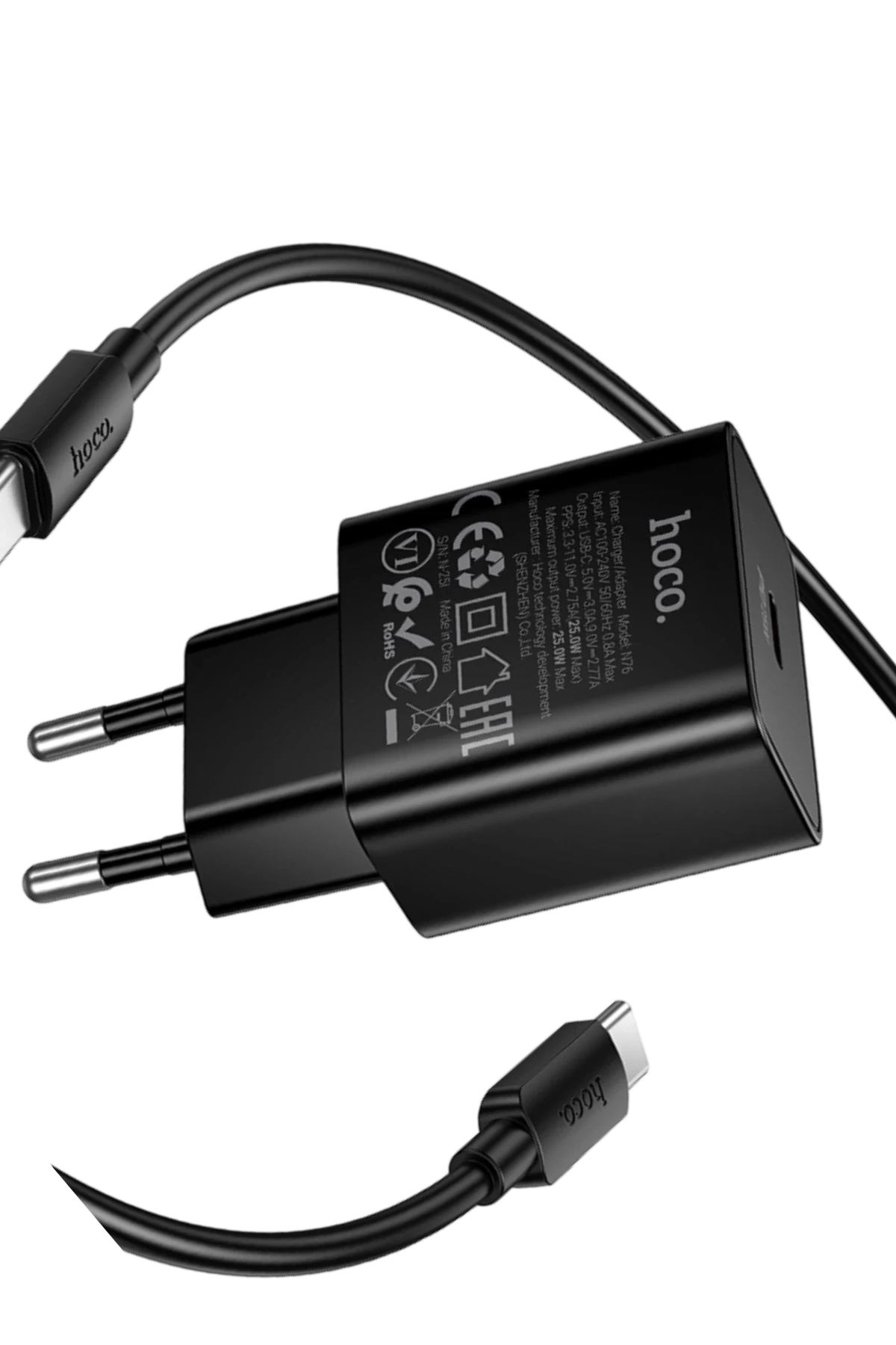 Hoco. N76 Star 25W Type-C Çıkışlı Ekstra Type-C to Type-C Kablolu PD Hızlı Şarj Aleti – Siyah