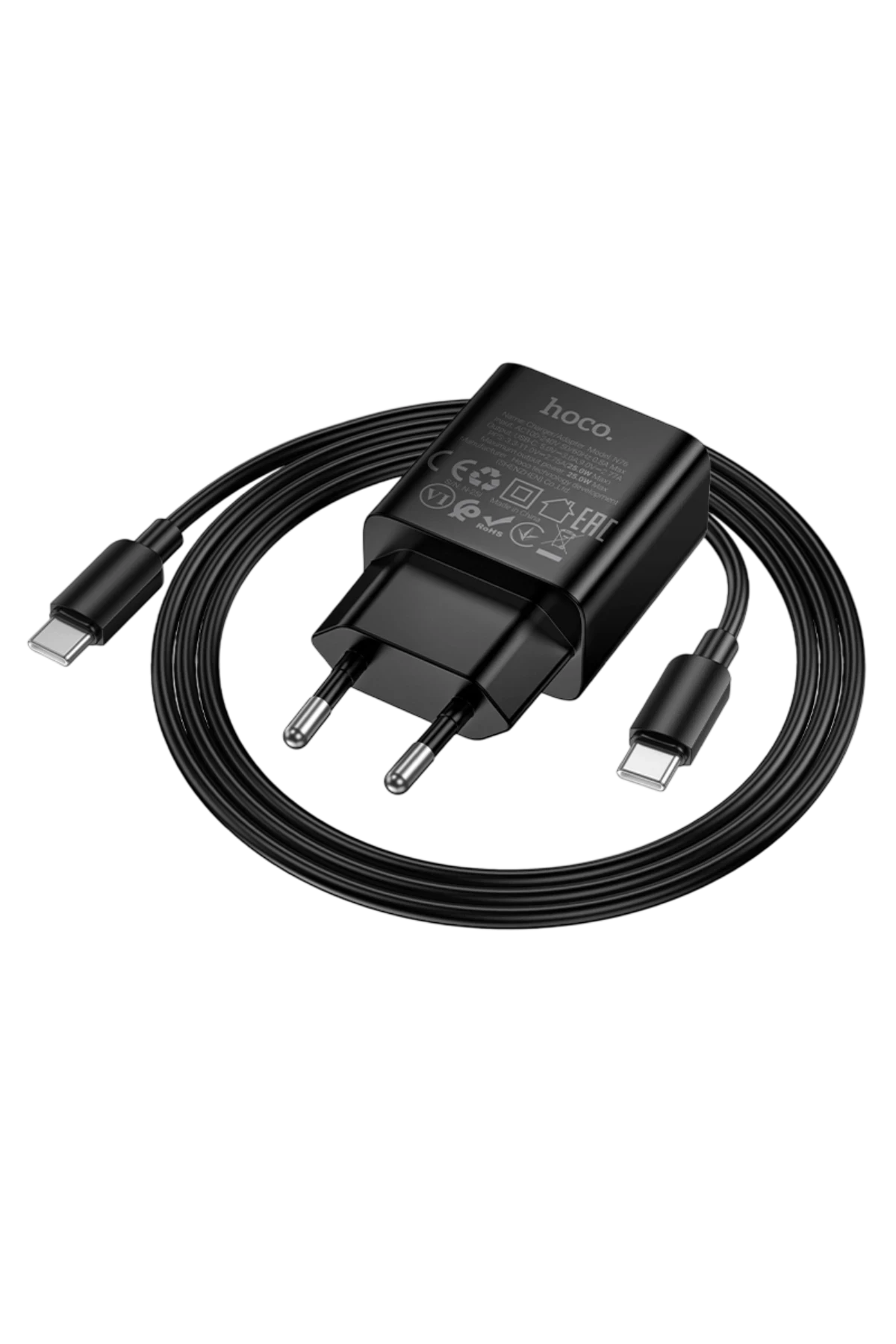 Hoco. N76 Star 25W Type-C Çıkışlı Ekstra Type-C to Type-C Kablolu PD Hızlı Şarj Aleti – Siyah
