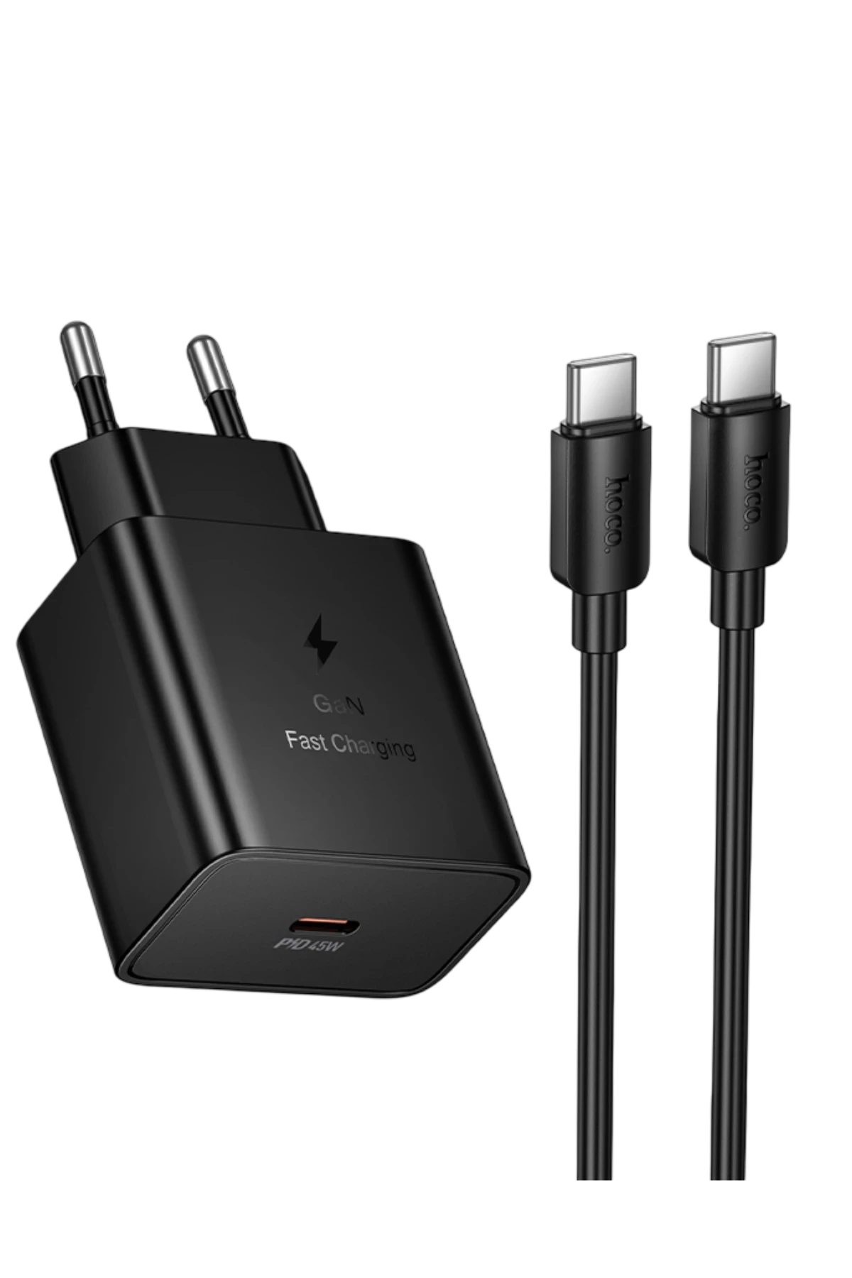 Hoco. N77 Star 45W Type-C Çıkışlı Ekstra Type-C to Type-C Kablolu PD Hızlı Şarj Aleti - Siyah