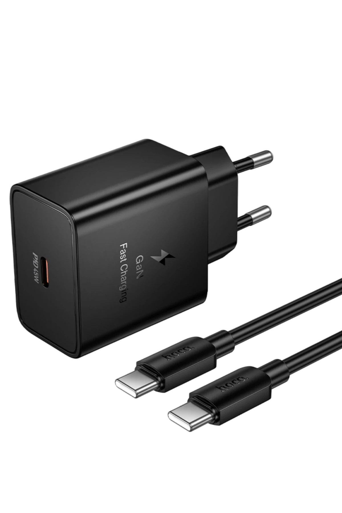 Hoco. N77 Star 45W Type-C Çıkışlı Ekstra Type-C to Type-C Kablolu PD Hızlı Şarj Aleti - Siyah
