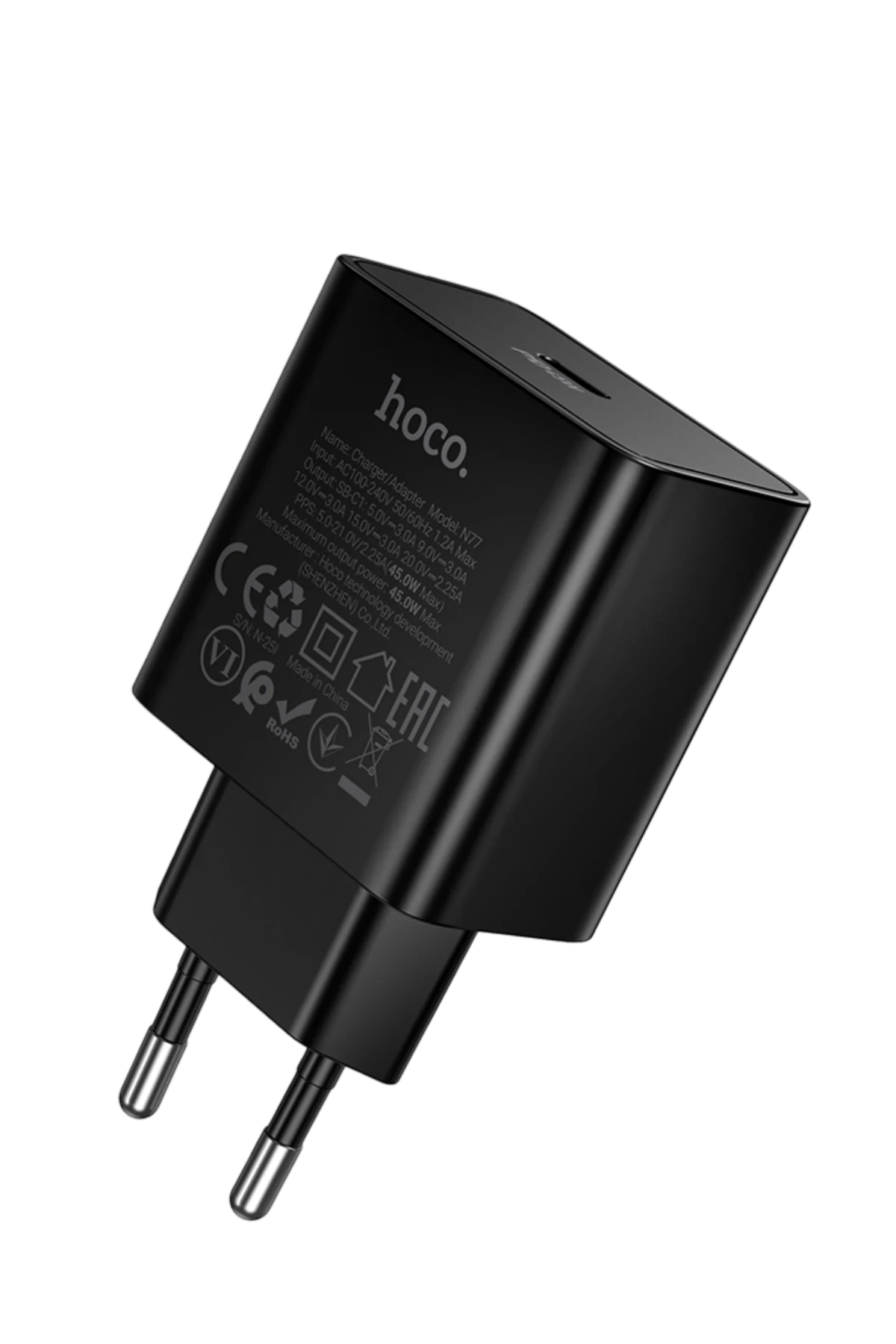 Hoco. N77 Star 45W Type-C Çıkışlı PD Hızlı Şarj Aleti - Siyah