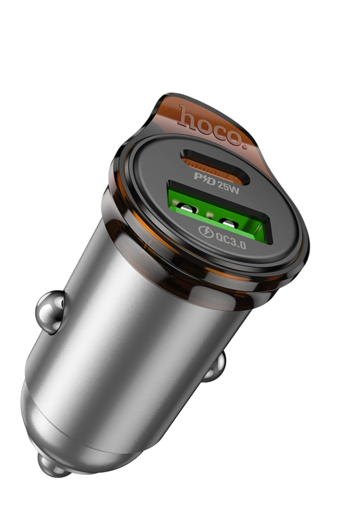 Hoco. NZ16A Rigorous 43W Type-C ve USB-A Çıkışlı Çift Port Araç İçi PD Hızlı Şarj Cihazı – Gri