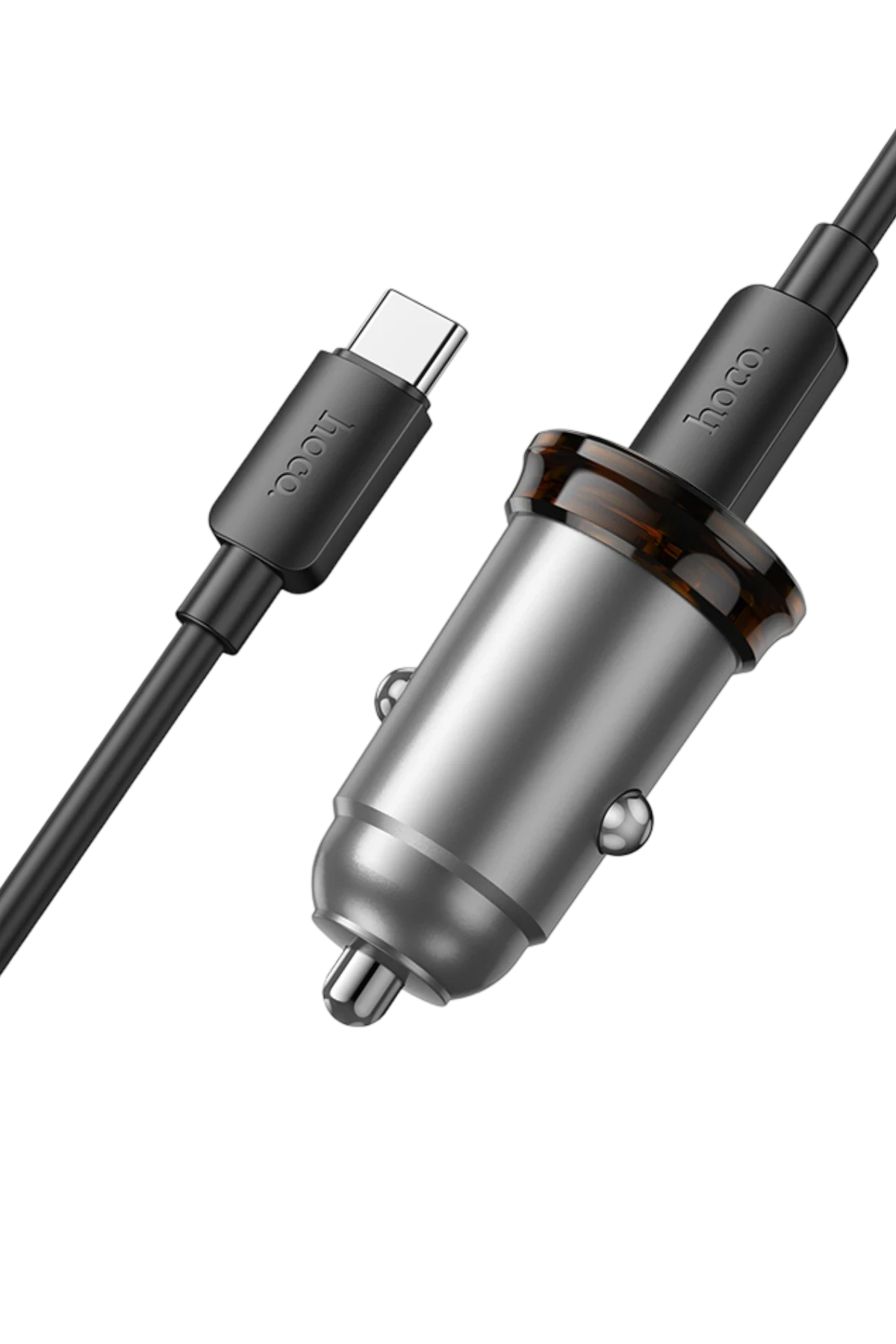 Hoco. NZ16A Rigorous 43W Type-C ve USB-A Çıkışlı Ekstra Type-C to Type-C Kablolu PD Hızlı Şarj Araç Cihazı - Gri