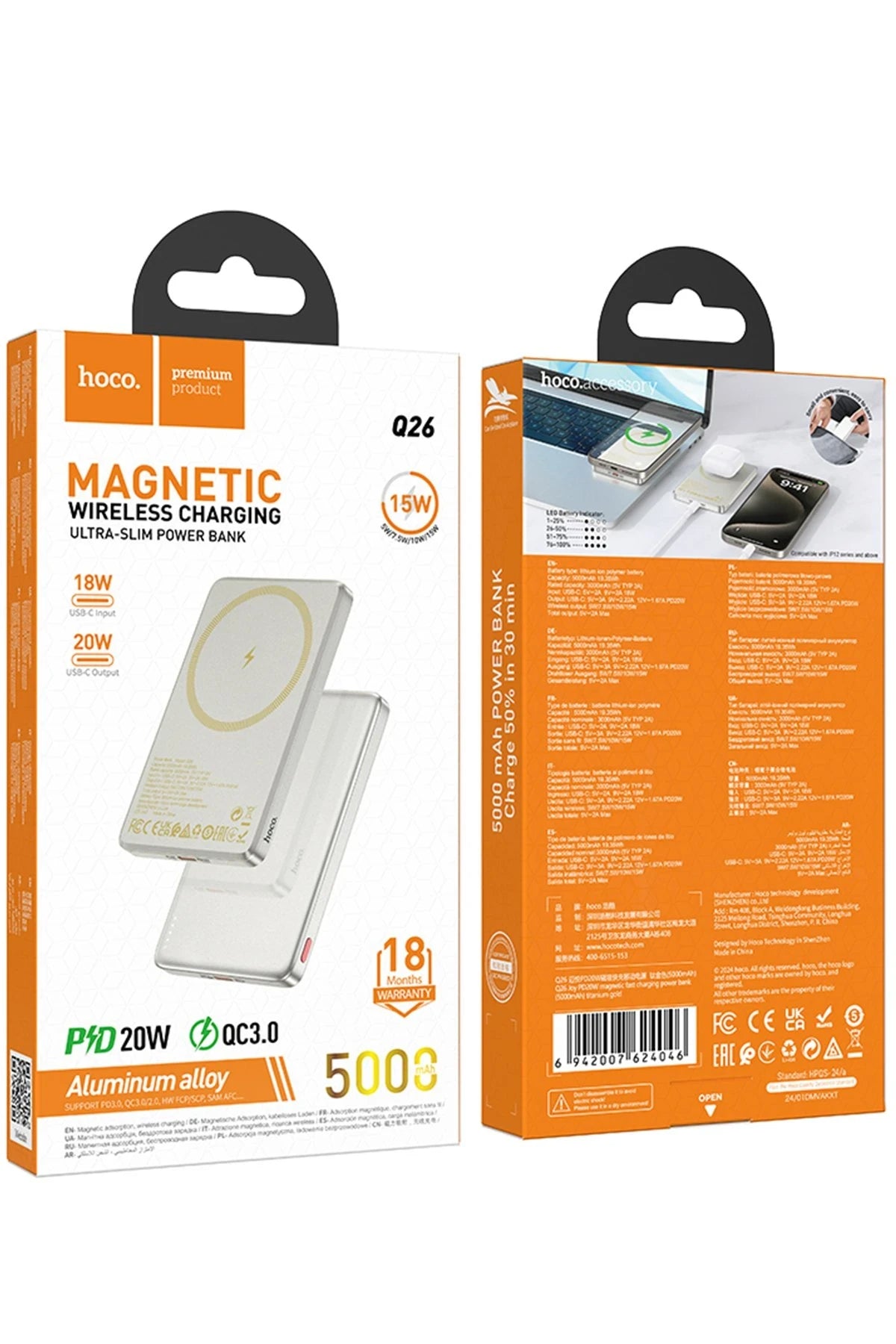 Hoco. Q26 5.000 mAh PD Magsafe Mini Powerbank - Gold