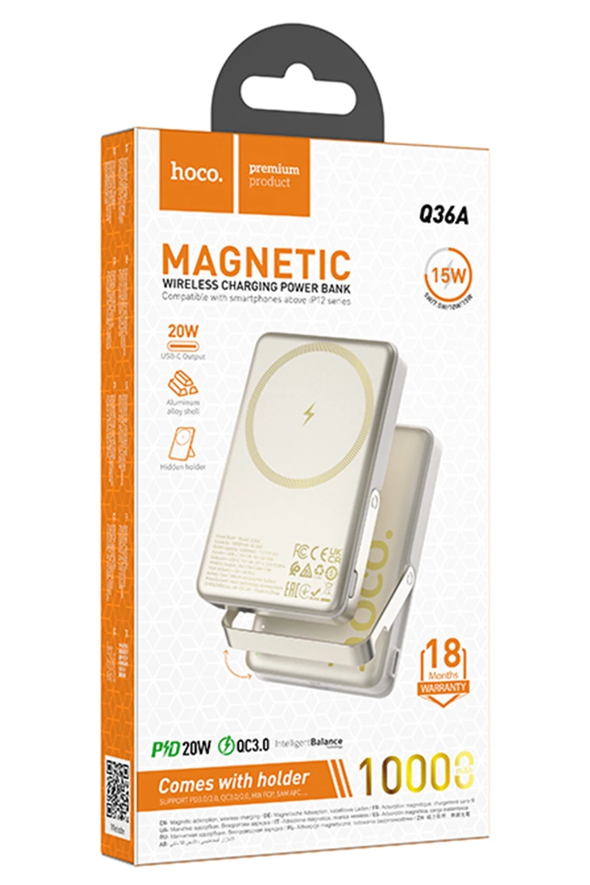 Hoco. Q36A Sunlight 10.000 mAh 20W Type-C ve 10W Kablosuz Şarj PD Magsafe Standlı Powerbank - Gold