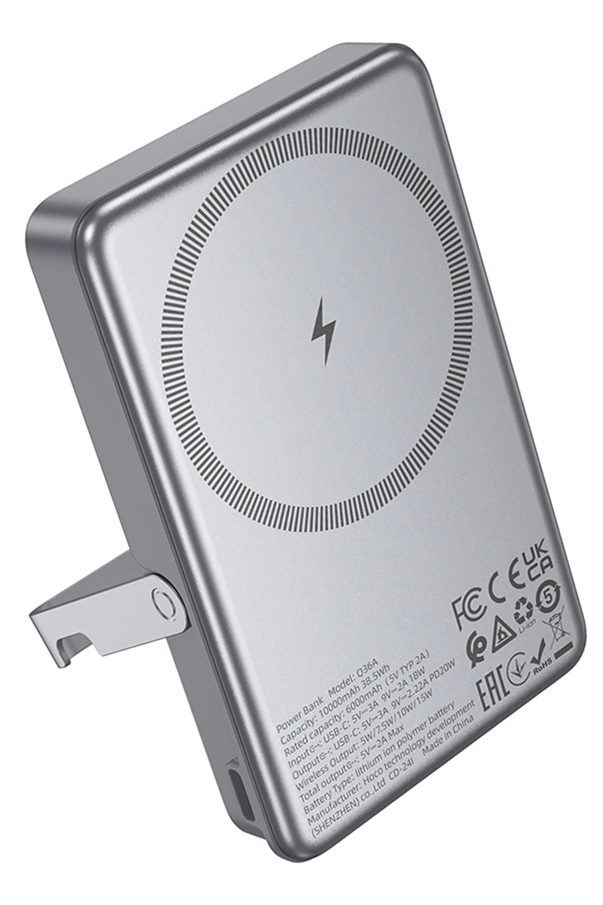 Hoco. Q36A Sunlight 10.000 mAh 20W Type-C ve 10W Kablosuz Şarj PD Magsafe Standlı Powerbank - Titan Gri