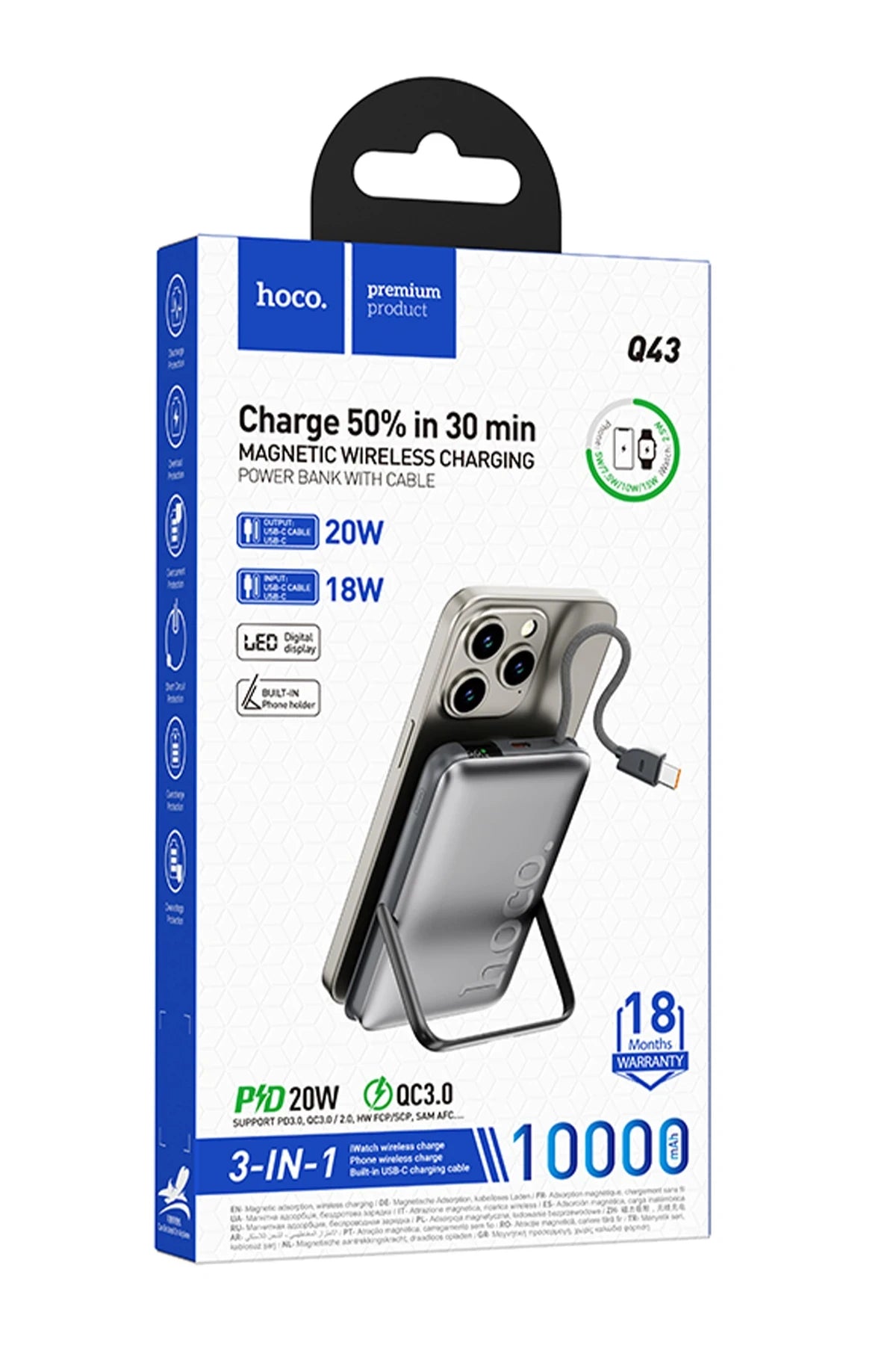 Hoco. Q43 Clever 3in1 10.000 mAh PD 20W Standlı Magsafe Powerbank - Gri