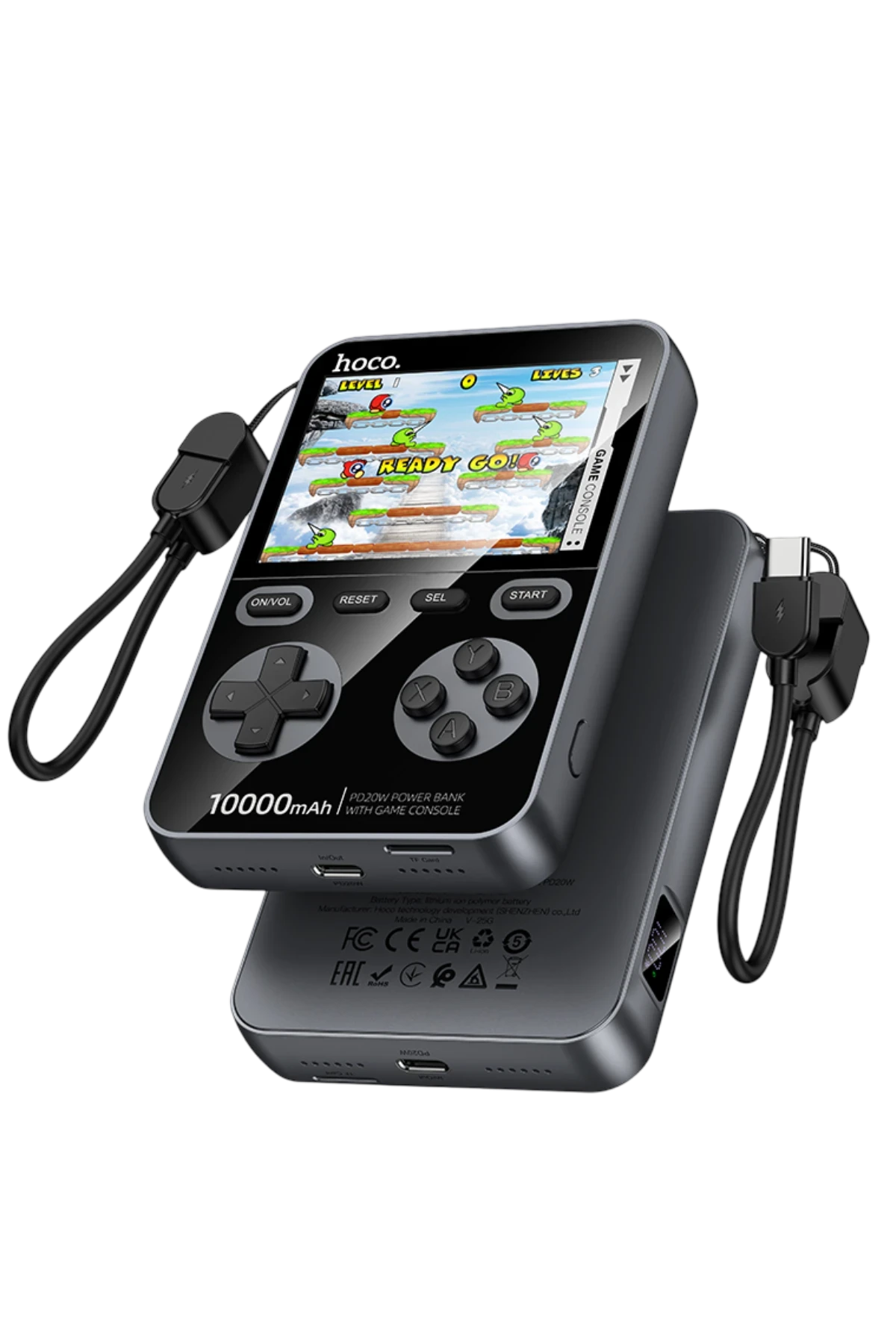 Hoco. Q47 Shine 10.000 mAh PD 20W Dahili Retro Oyun Konsollu Magsafe Powerbank - Siyah