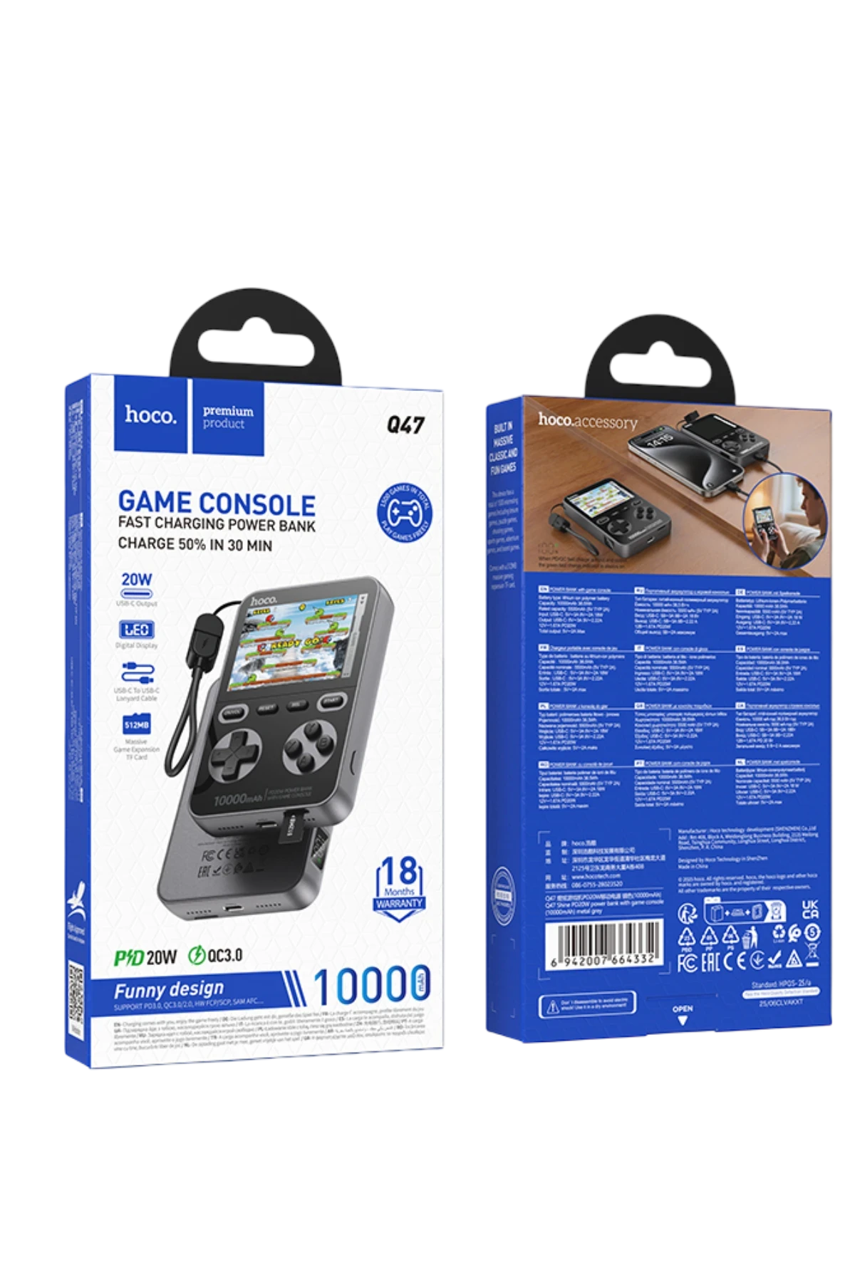 Hoco. Q47 Shine 10.000 mAh PD 20W Dahili Retro Oyun Konsollu Magsafe Powerbank - Siyah