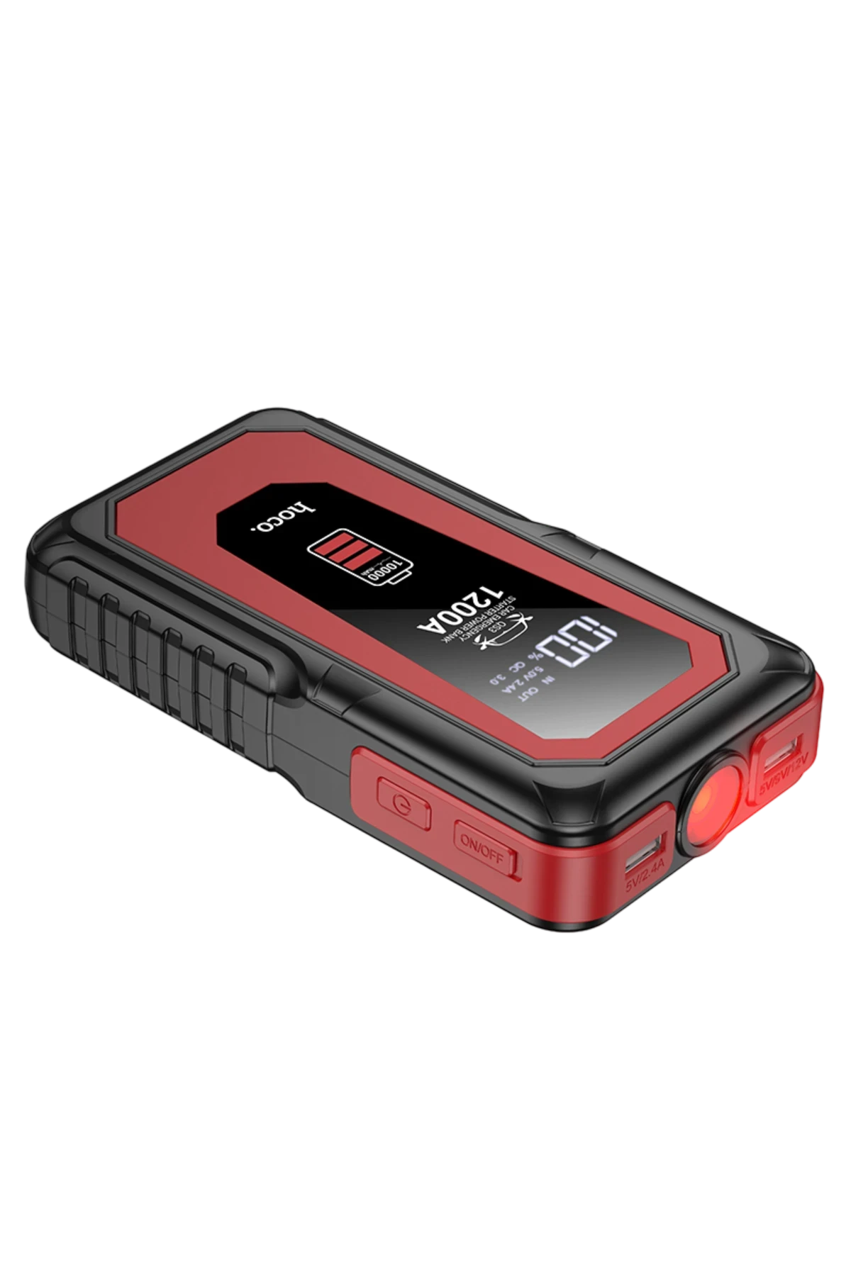 Hoco. QS3 Victory Dijital Göstergeli 10.000 mAh Bataryalı LED Acil Durum Fenerli Araç Akü Takviye Özellikli Powerbank – Siyah