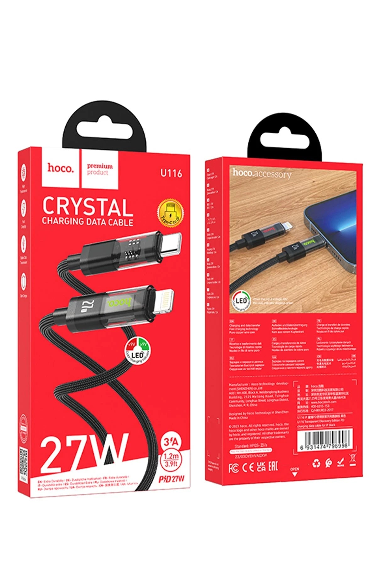 Hoco. U116 1.2M PD Type-C to Lightning Şarj Data Kablosu - Siyah