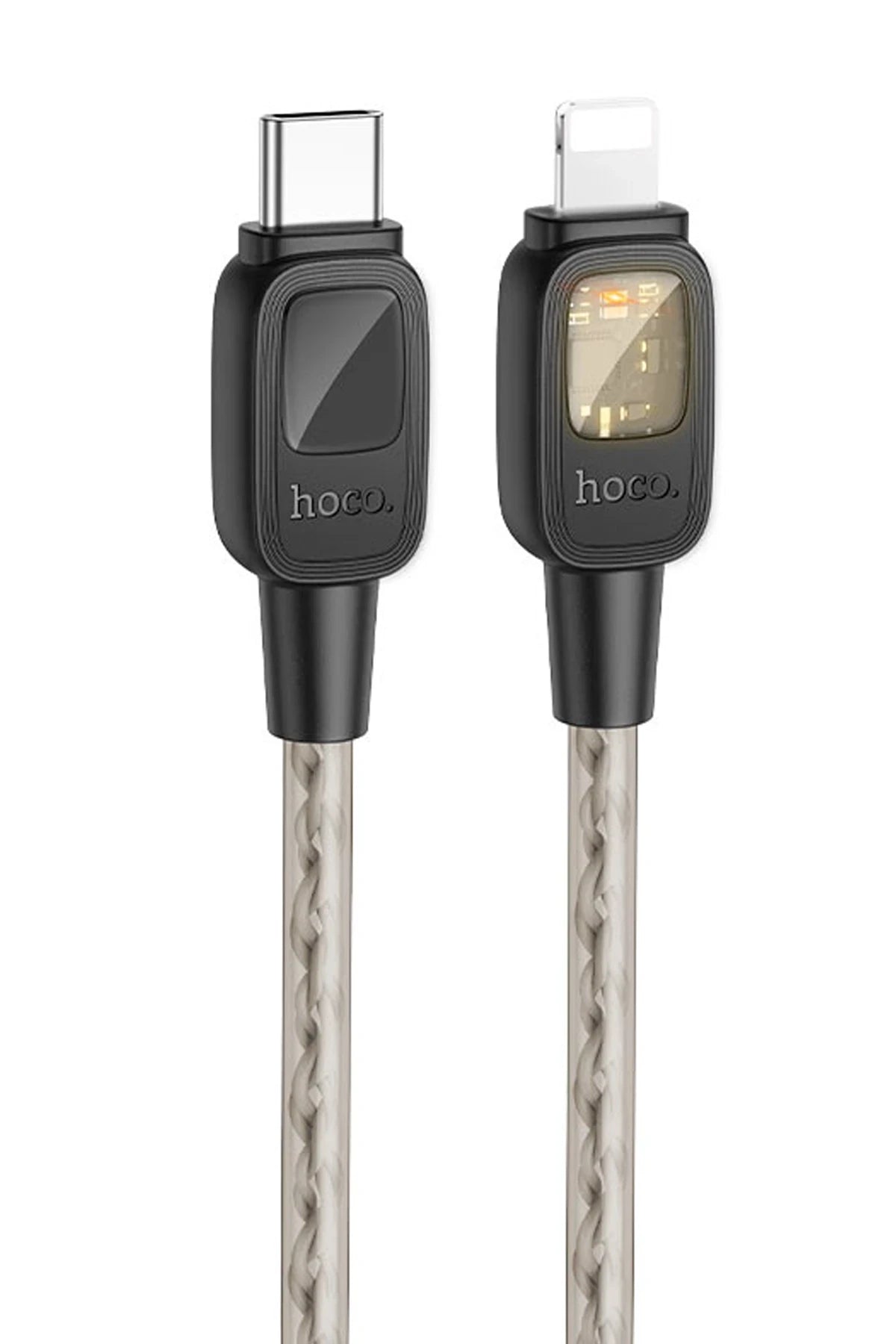 Hoco. U124 Stone 1.2M 27W Type-C to Lightning Otomatik Şarj Kesme Özellikli PD Hızlı Şarj Kablosu - Siyah