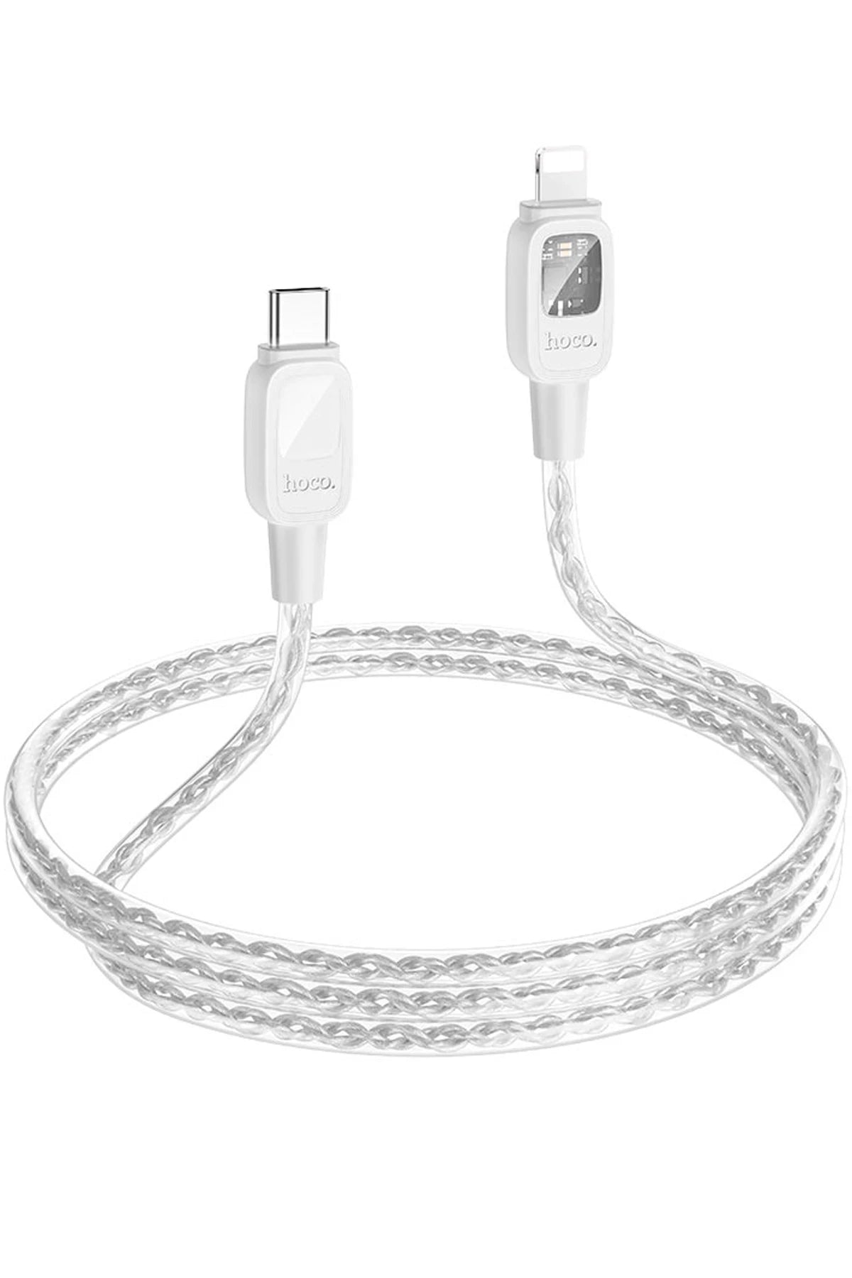 Hoco. U124 Stone 1.2M 27W Type-C to Lightning Otomatik Şarj Kesme Özellikli PD Hızlı Şarj Kablosu - Gri