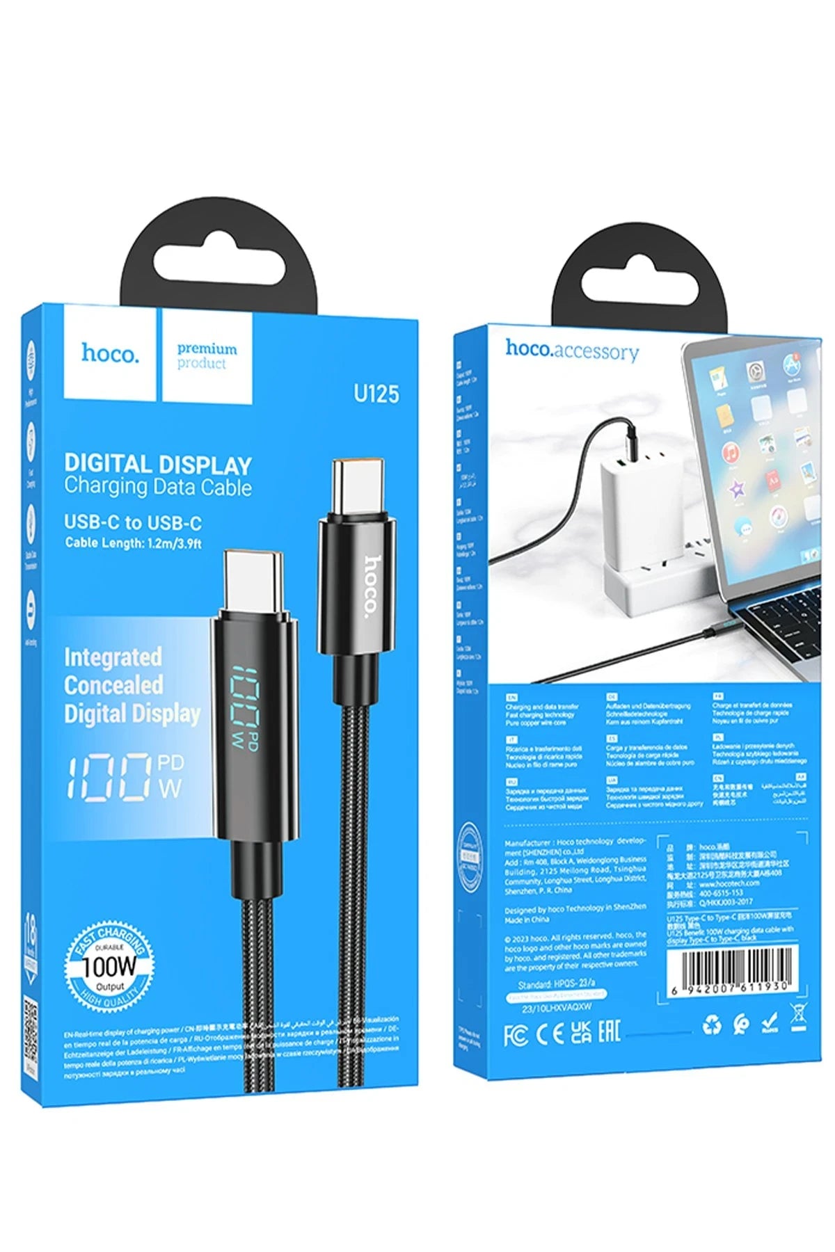 Hoco. U125 1.2M Benefit PD 100W Type-C to Type-C Şarj Data Kablosu - Siyah