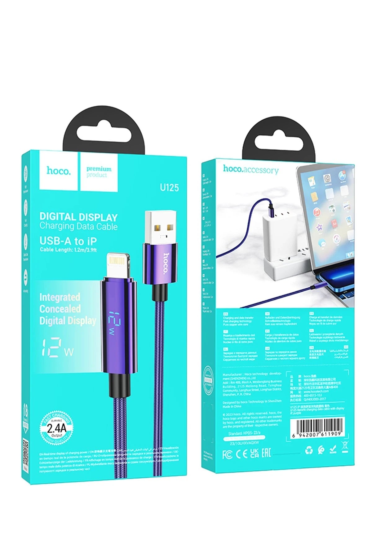 Hoco. U125 1.2M Benefit USB to Lightning Şarj Data Kablosu - Mor