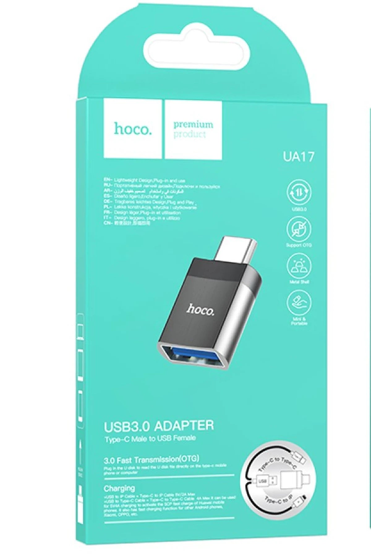 Hoco. UA17 Tak Çalıştır Type-C to USB 3.0 Dönüştürücü - Siyah