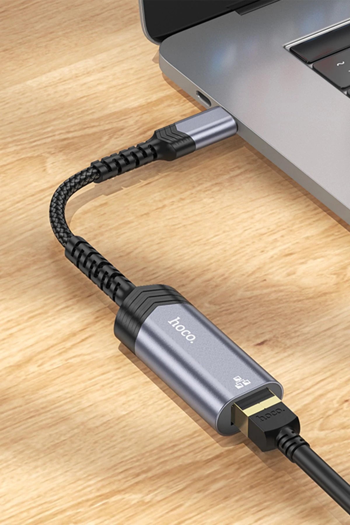 Hoco. UA26 Tak Çalıştır Type-C to RJ45 100 Mbps Ethernet Dönüştürücü - Gri