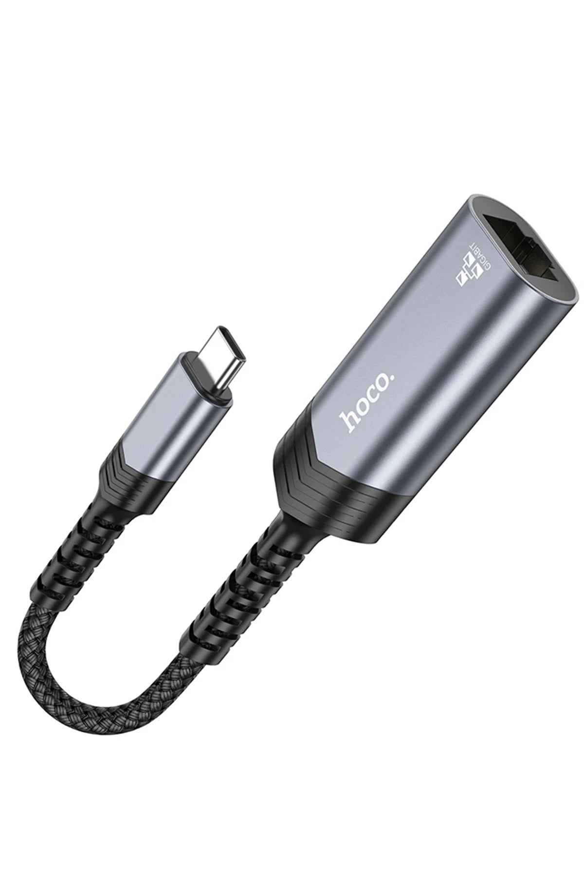 Hoco. UA26 Tak Çalıştır Type-C to RJ45 1000 Mbps Ethernet Dönüştürücü - Gri