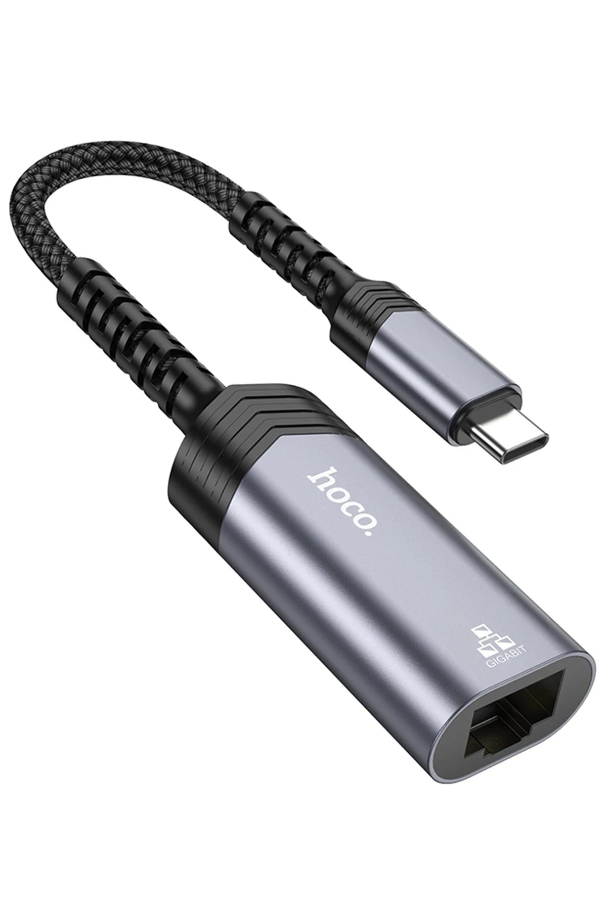 Hoco. UA26 Tak Çalıştır Type-C to RJ45 1000 Mbps Ethernet Dönüştürücü - Gri