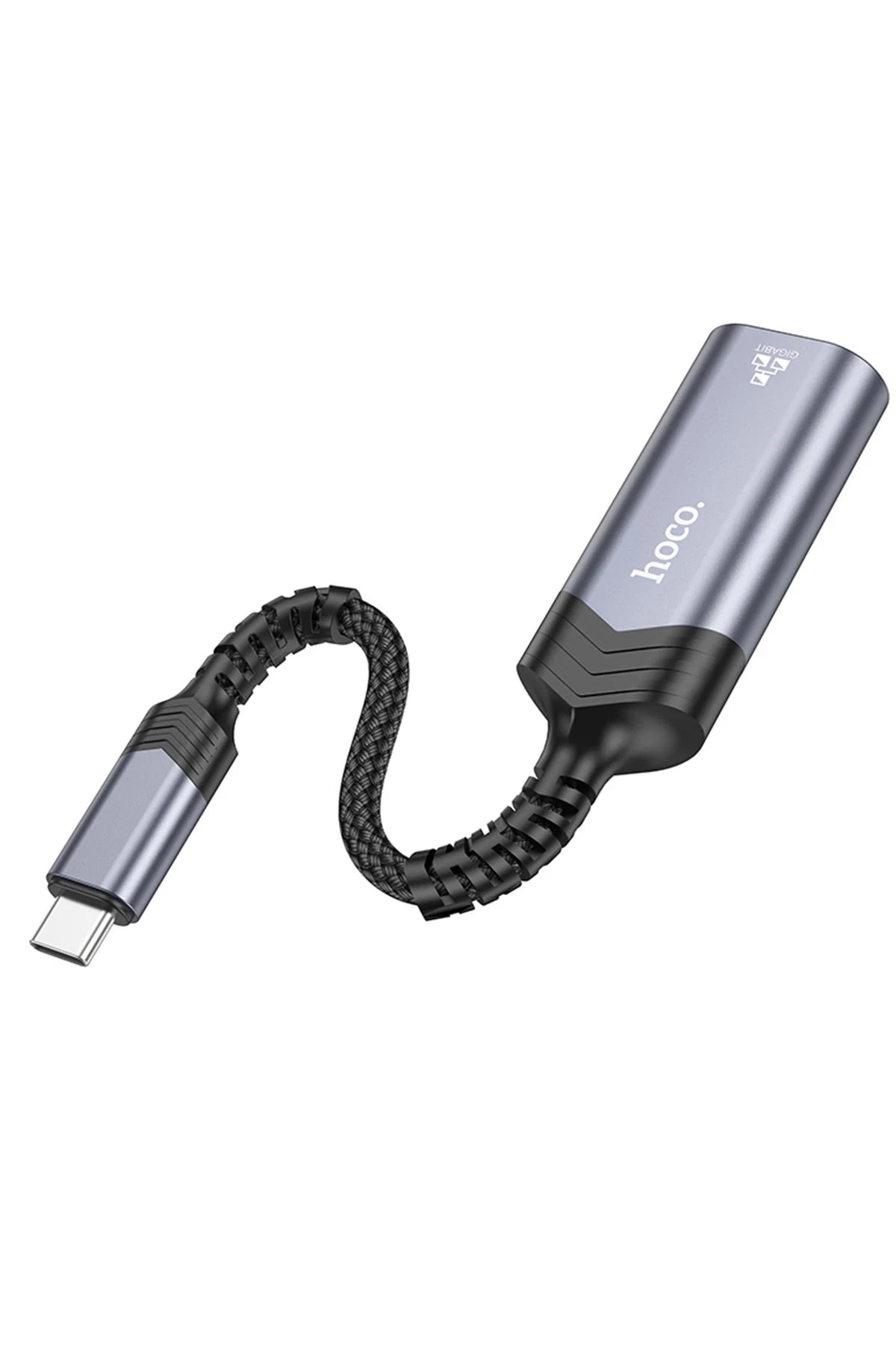 Hoco. UA26 Tak Çalıştır Type-C to RJ45 1000 Mbps Ethernet Dönüştürücü - Gri