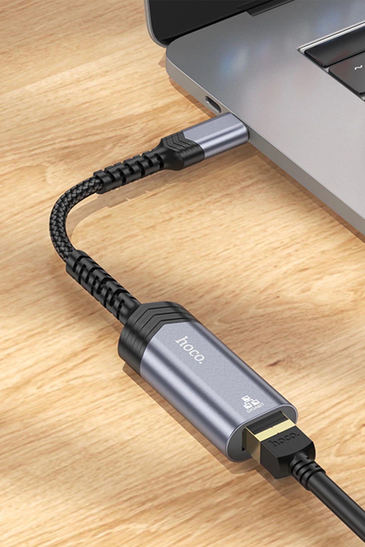 Hoco. UA26 Tak Çalıştır Type-C to RJ45 1000 Mbps Ethernet Dönüştürücü - Gri