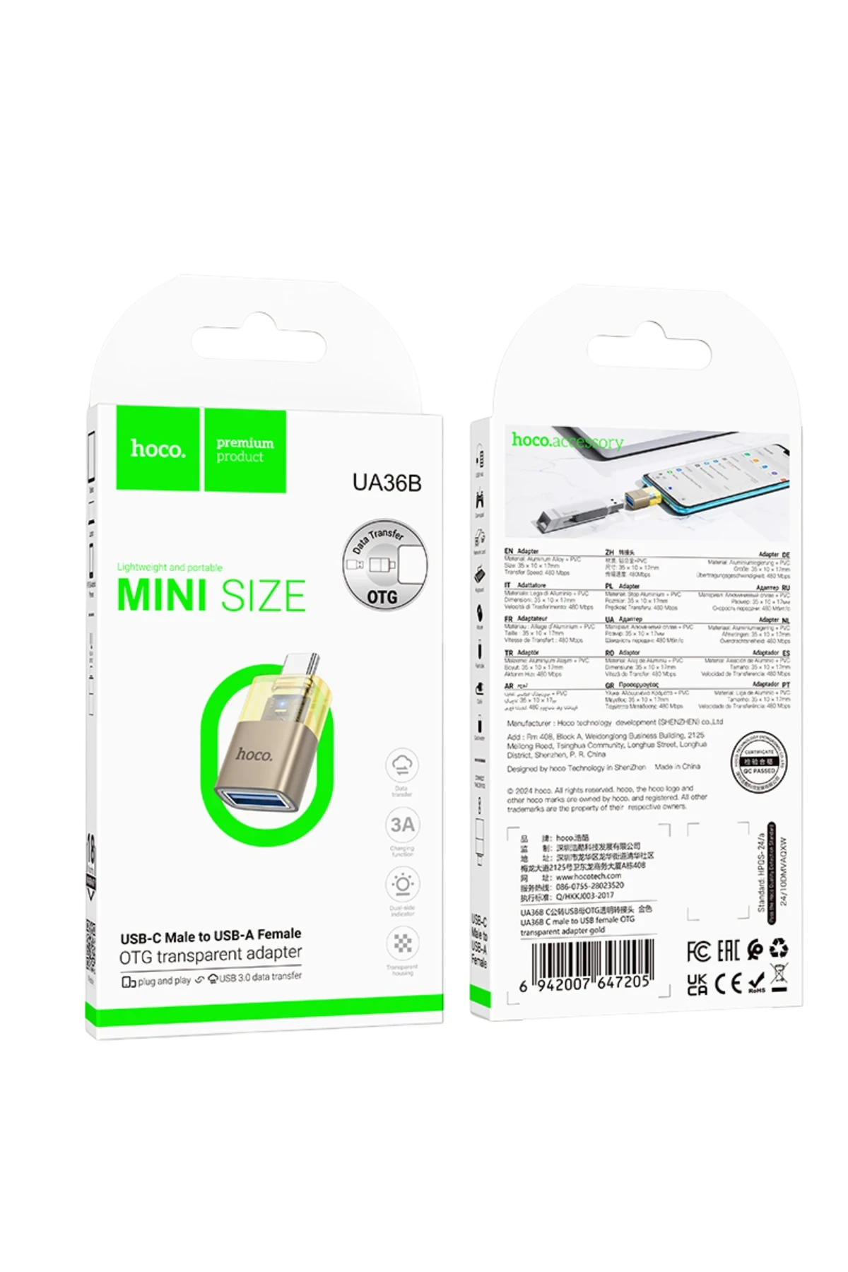 Hoco. UA36B Tak Çalıştır Type-C to USB 3.0 Dönüştürücü - Siyah