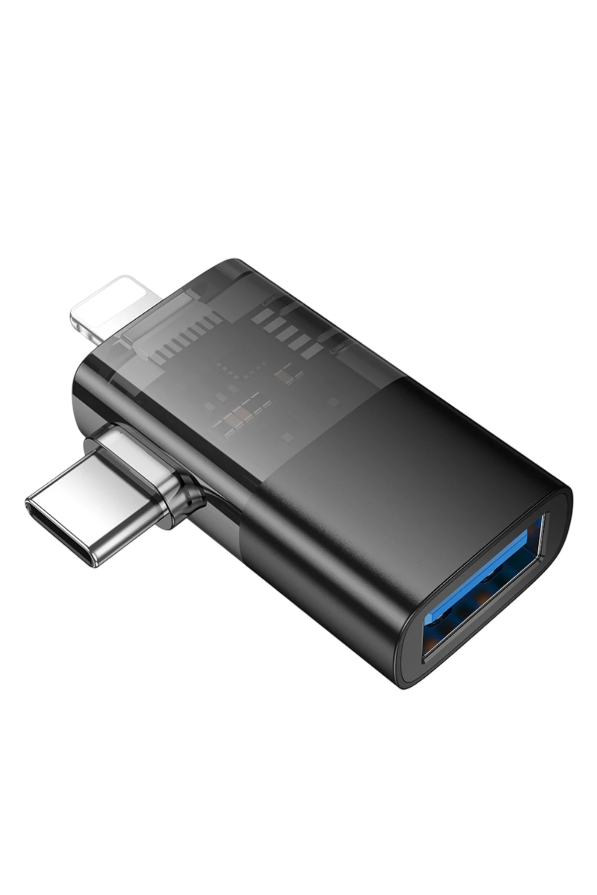 Hoco. UA36E 2in1 Tak Çalıştır Lightning ve Type-C to USB 3.0 Dönüştürücü - Siyah