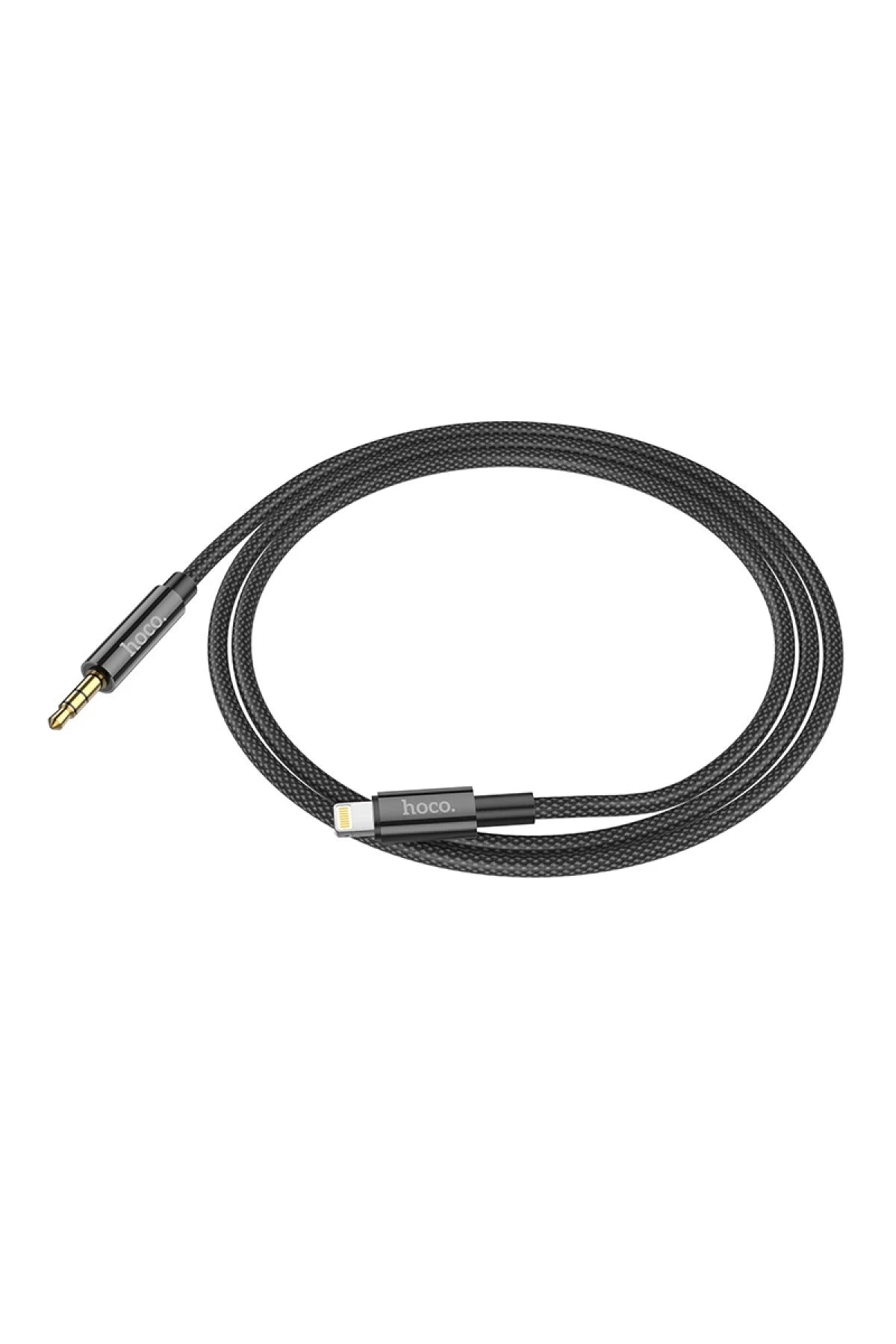 Hoco. UPA19 1M Hasırlı Lightning to Aux Kablo - Siyah