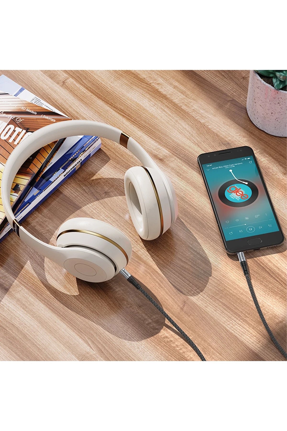 Hoco. UPA26 1M Hasırlı Aux Kablo - Siyah