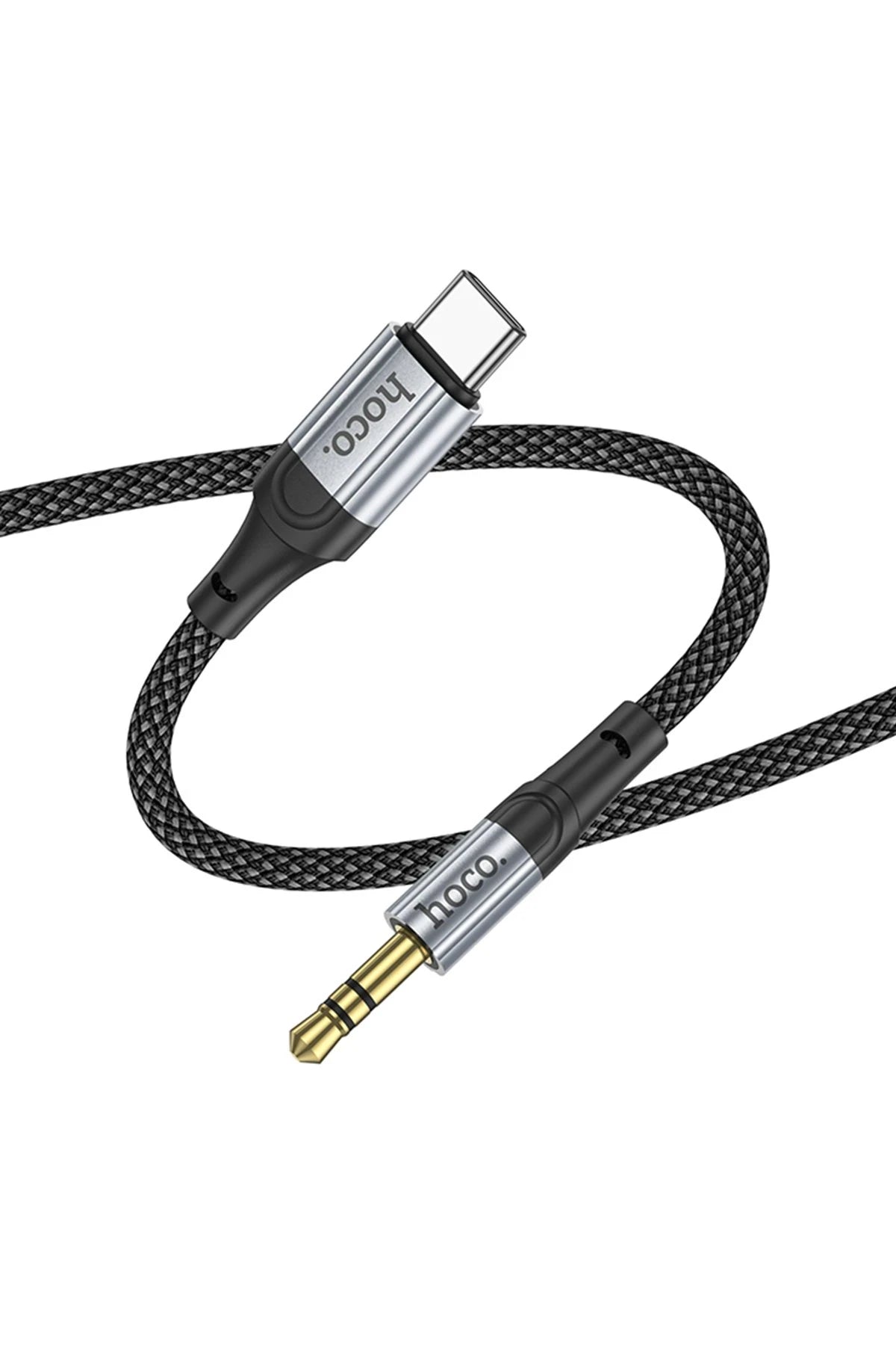 Hoco. UPA26 1M Hasırlı Type-C to Aux Kablo - Siyah