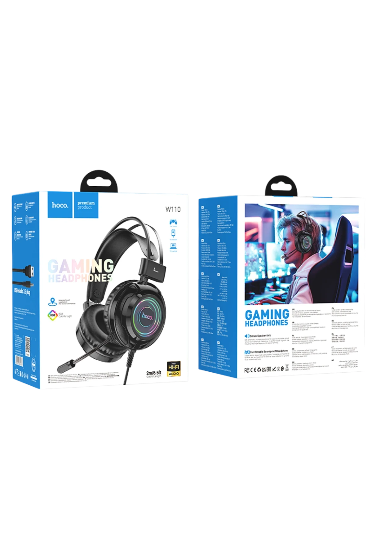 Hoco. W110 RGB Aydınlatmalı 2M Kablolu Kafaüstü Gaming Kulaklık - Beyaz