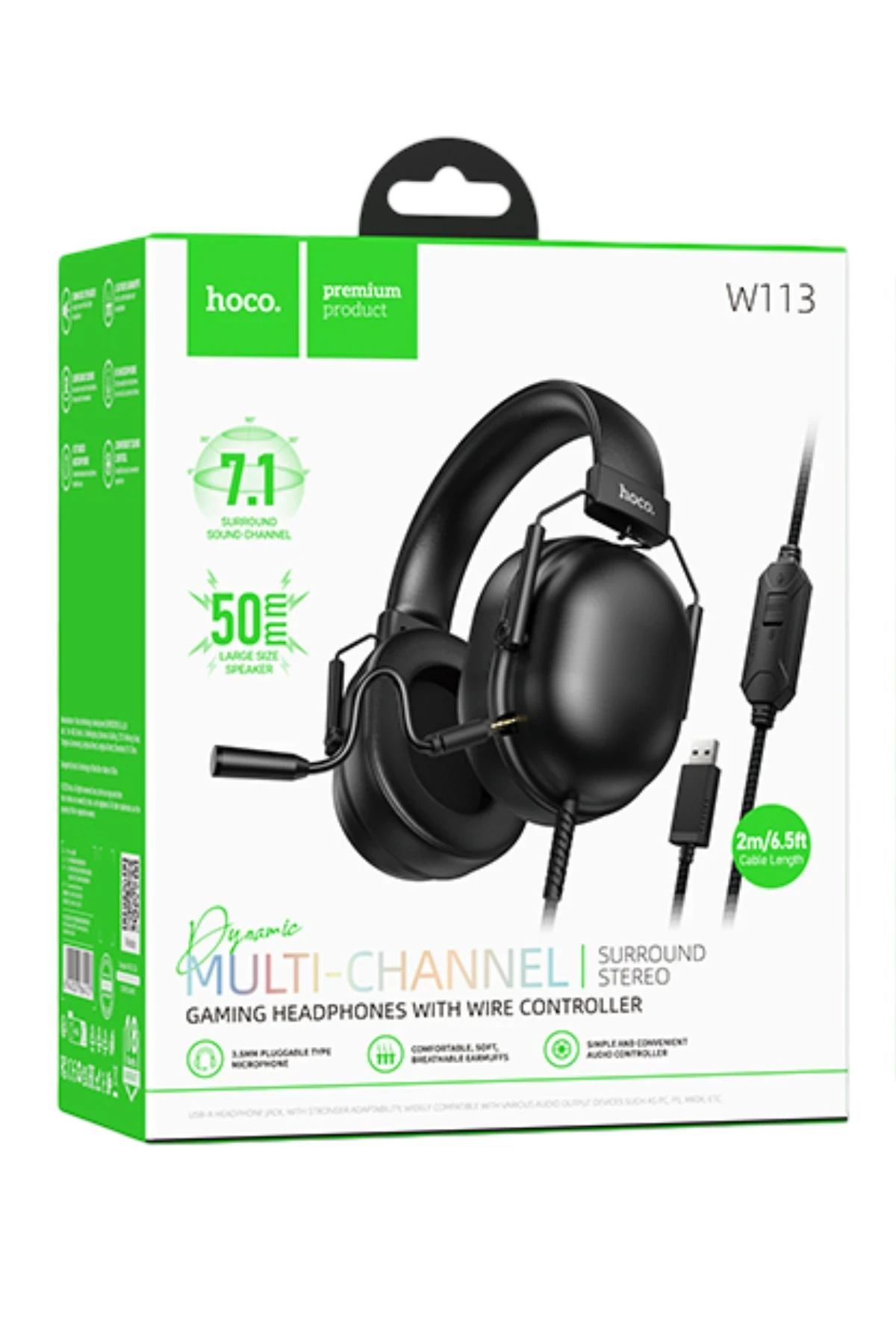 Hoco. W113 USB 7.1 Surround Kafa Üstü Gaming Kulaklık - Siyah