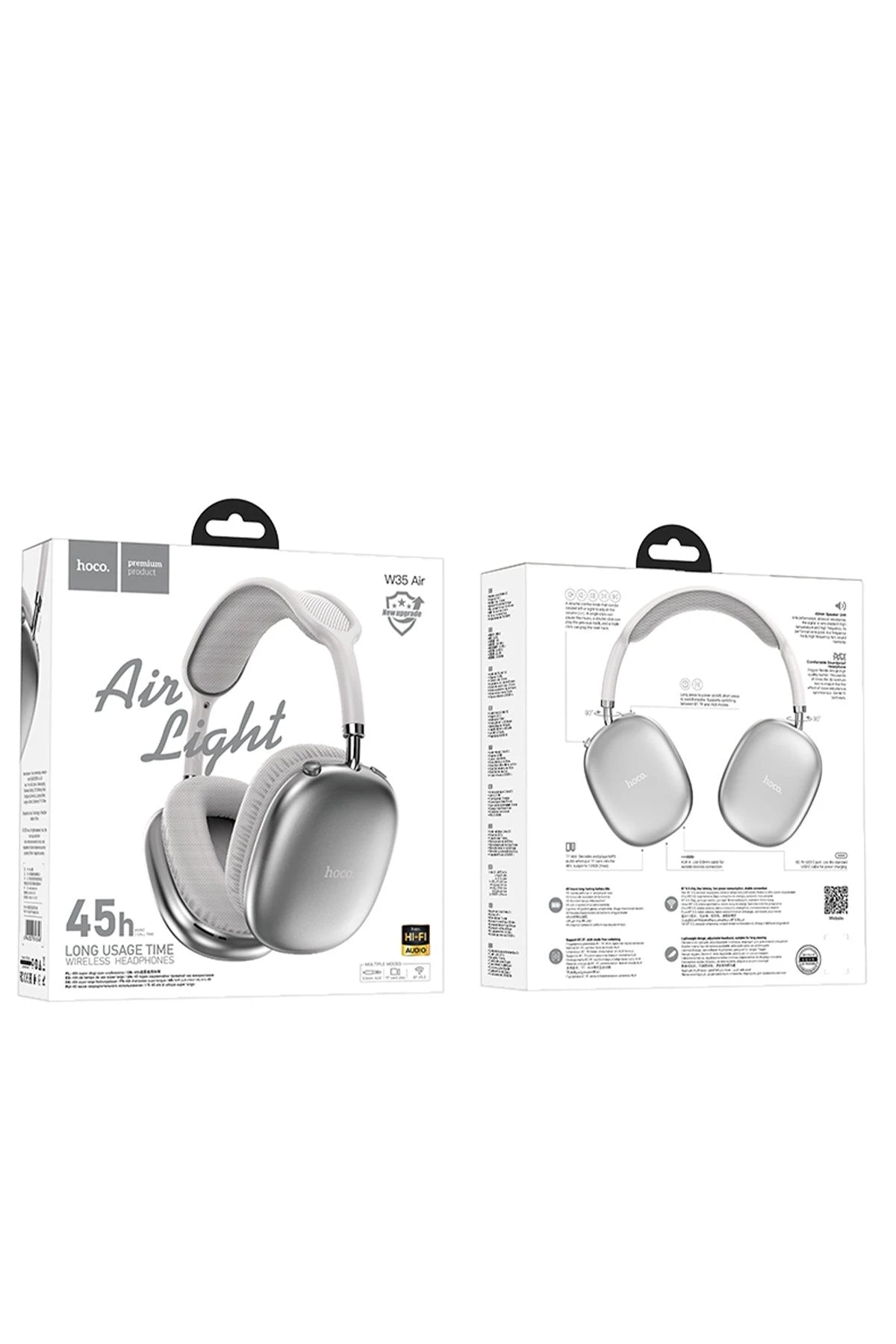 Hoco. W35 Air Triumph Aux Destekli Bluetooth Kablosuz Kulaklık - Gümüş