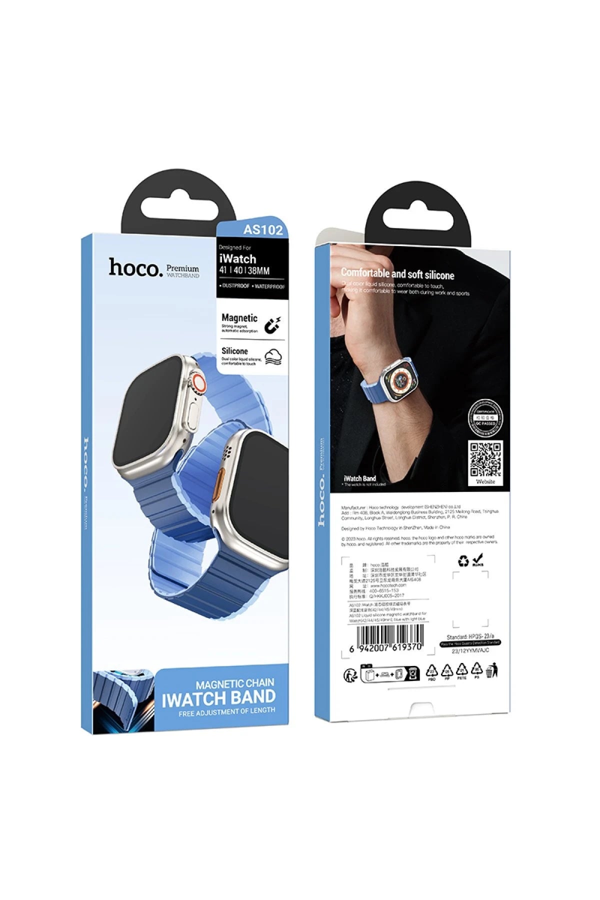 Hoco. Watch 38mm AS102 Silikon Kordon - Koyu Mavi-Açık Mavi