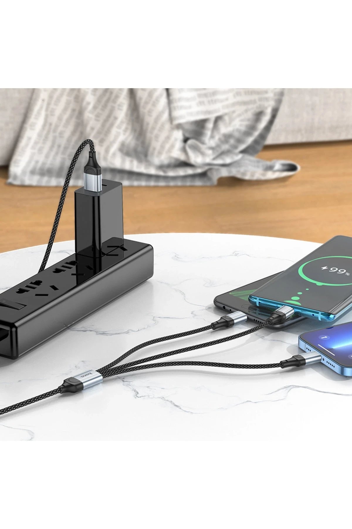 Hoco. X102 Fresh 1M 2.4A 3in1 USB to Type-C / Lightning ve Micro Çıkışlı Hızlı Şarj Data Kablosu - Siyah