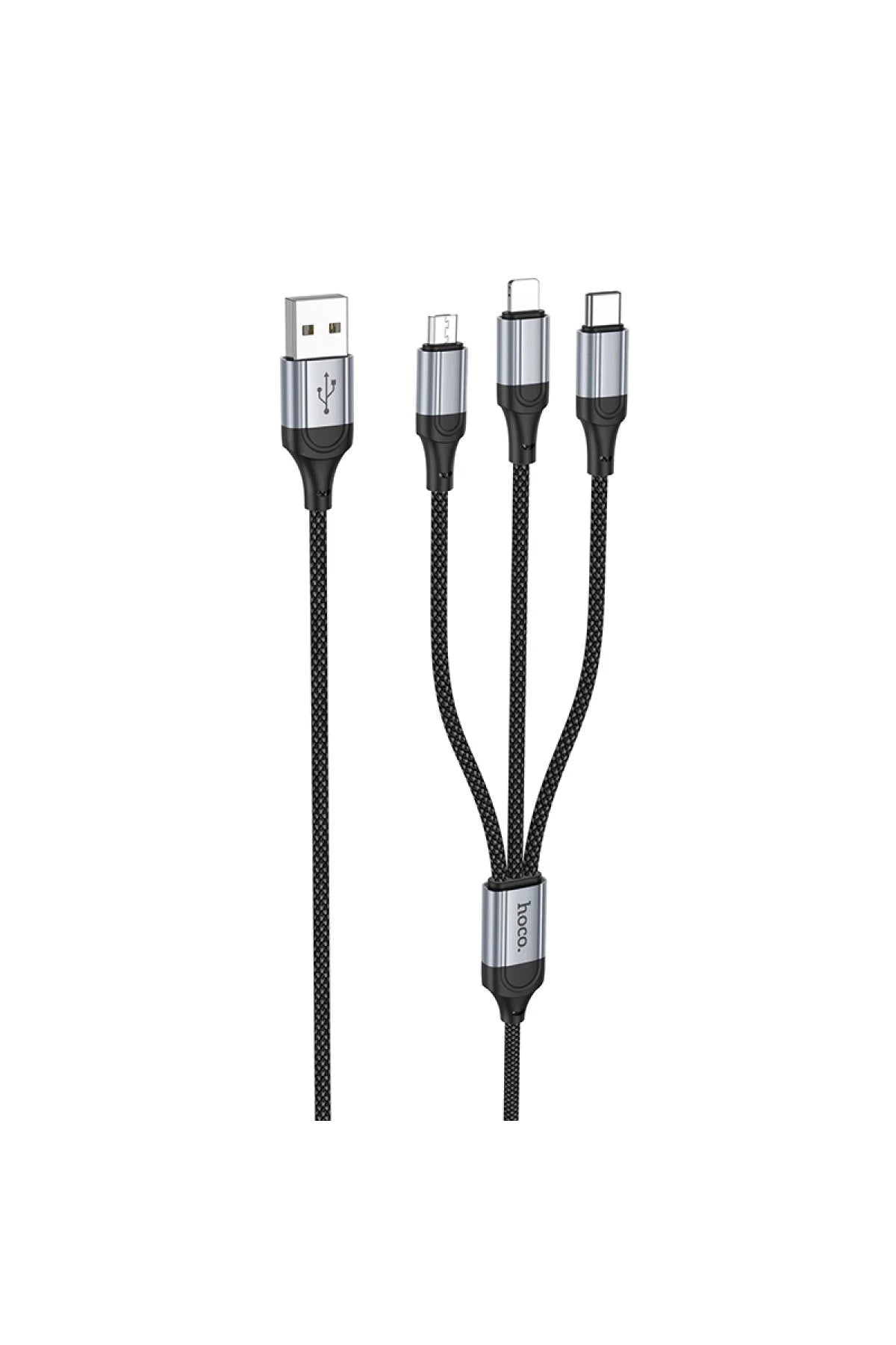 Hoco. X102 Fresh 1M 2.4A 3in1 USB to Type-C / Lightning ve Micro Çıkışlı Hızlı Şarj Data Kablosu - Siyah