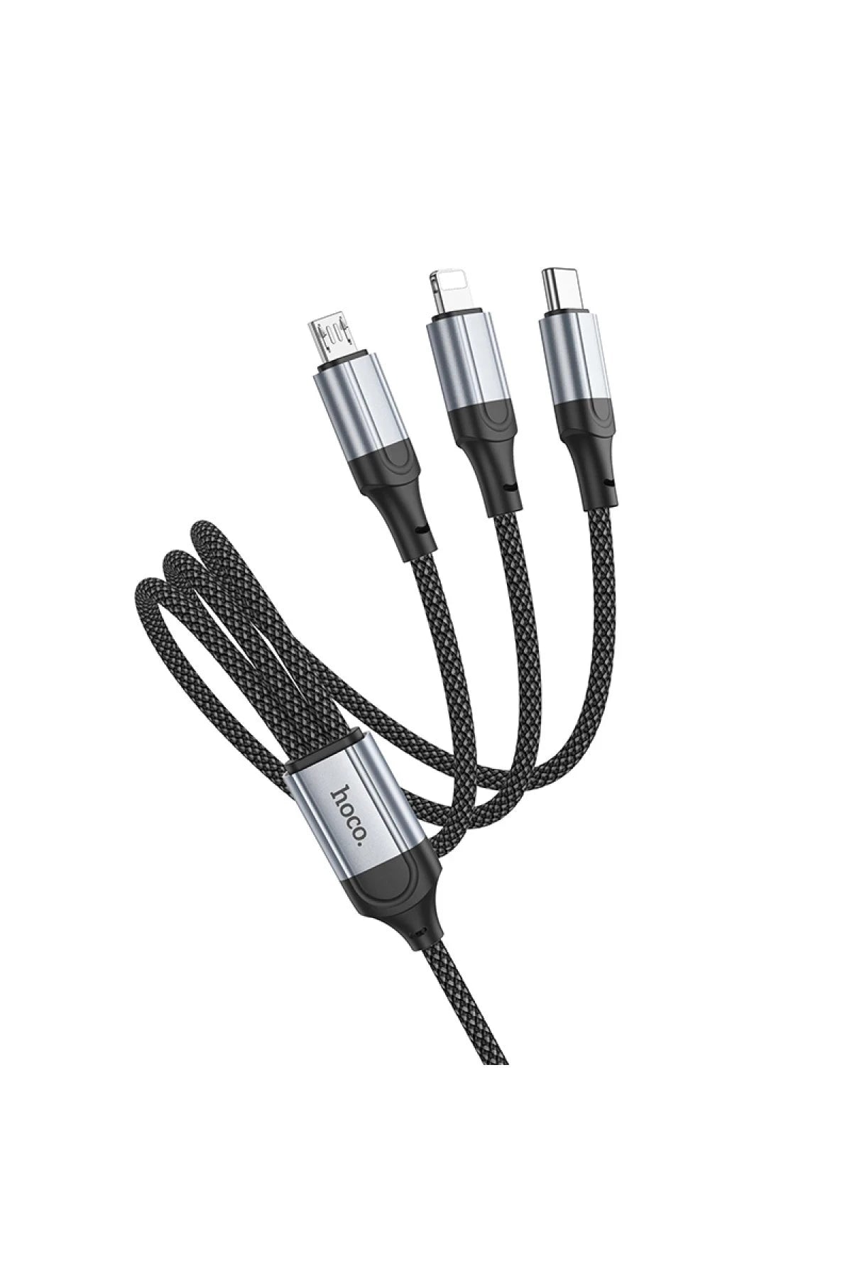Hoco. X102 Fresh 1M 2.4A 3in1 USB to Type-C / Lightning ve Micro Çıkışlı Hızlı Şarj Data Kablosu - Siyah