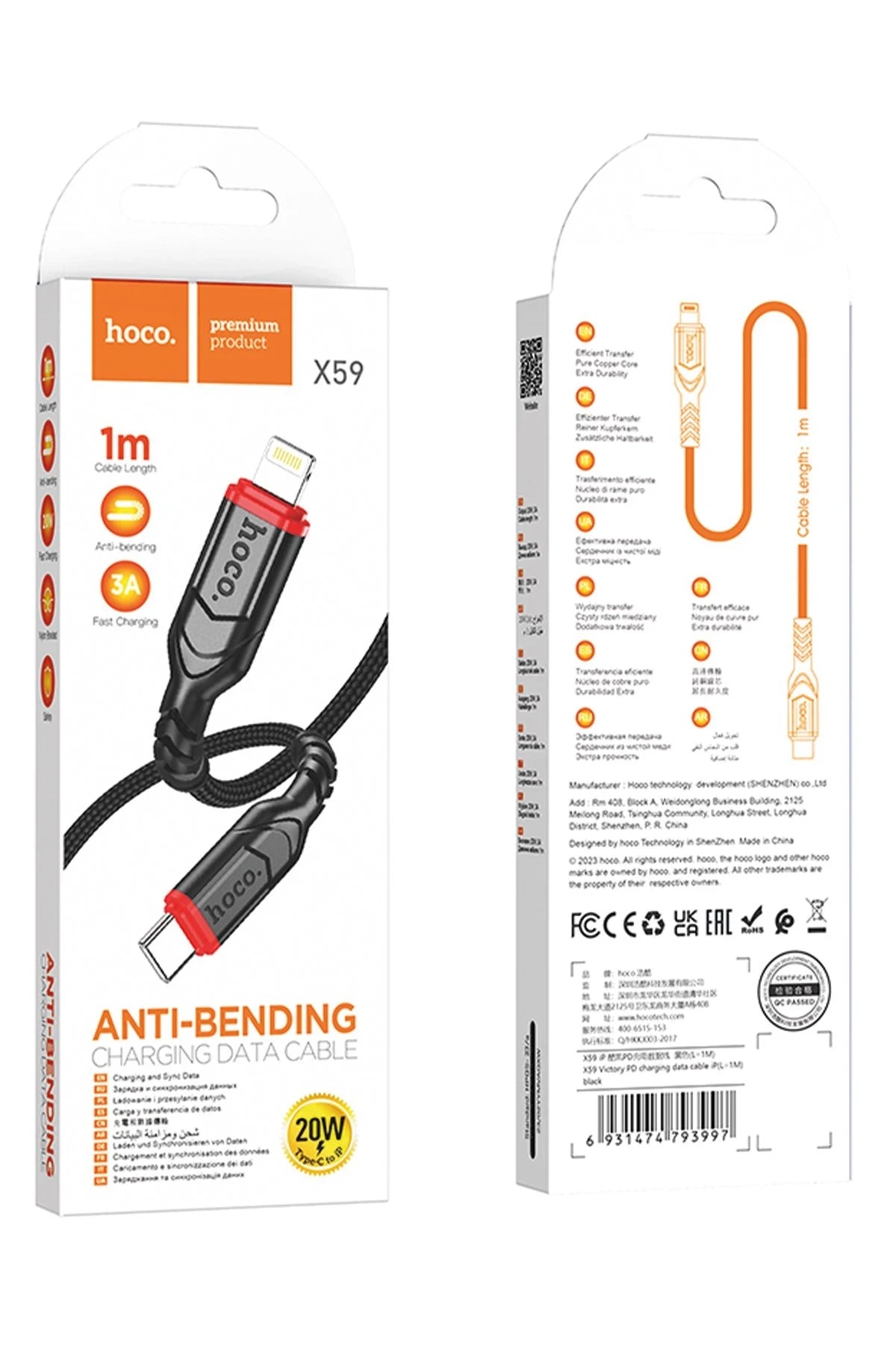 Hoco. X59 Victory 1M 20W Type-C to Lightning PD Hızlı Şarj Data Kablosu - Siyah