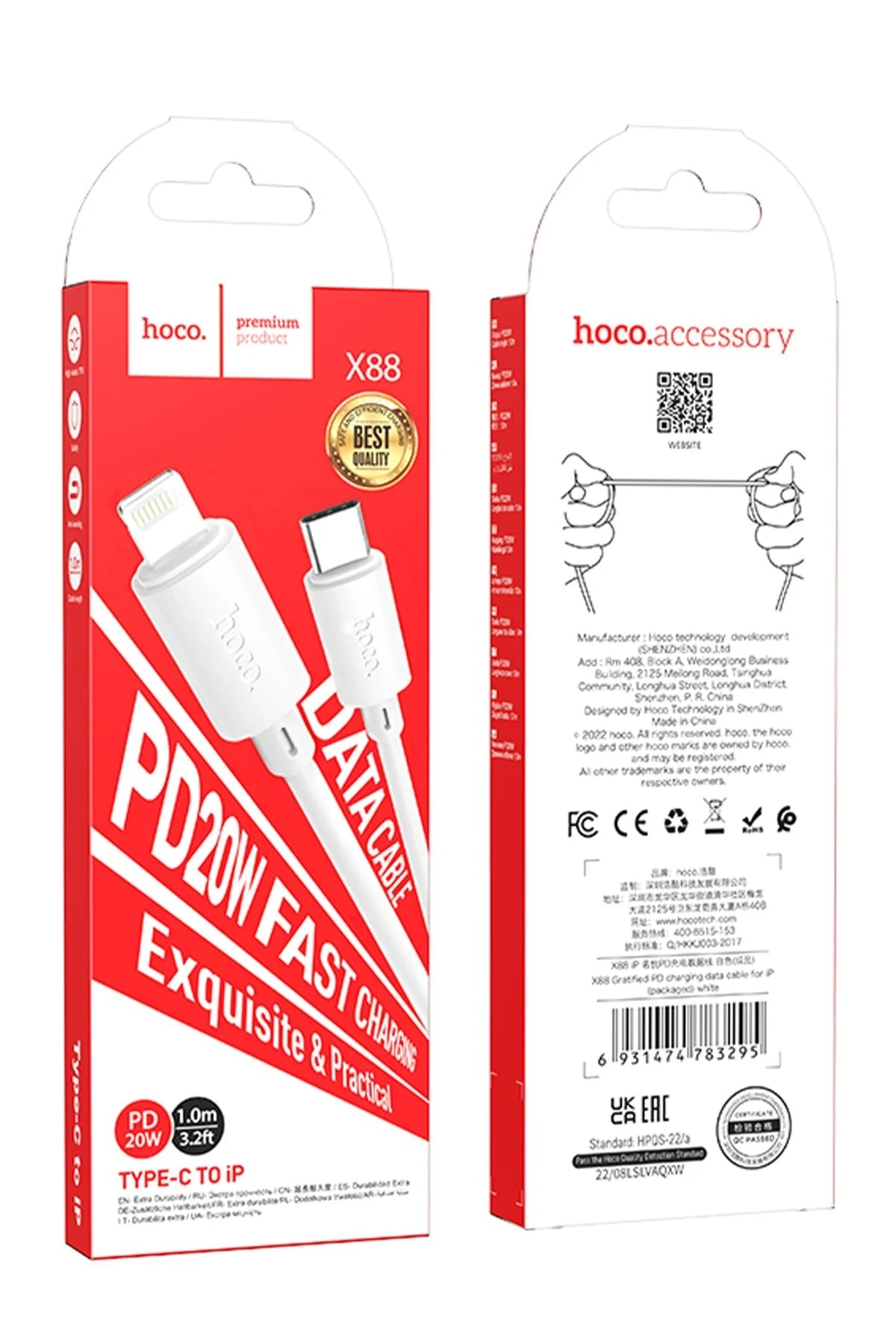 Hoco. X88 1M Type-C to Lightning Şarj Data Kablosu - Beyaz