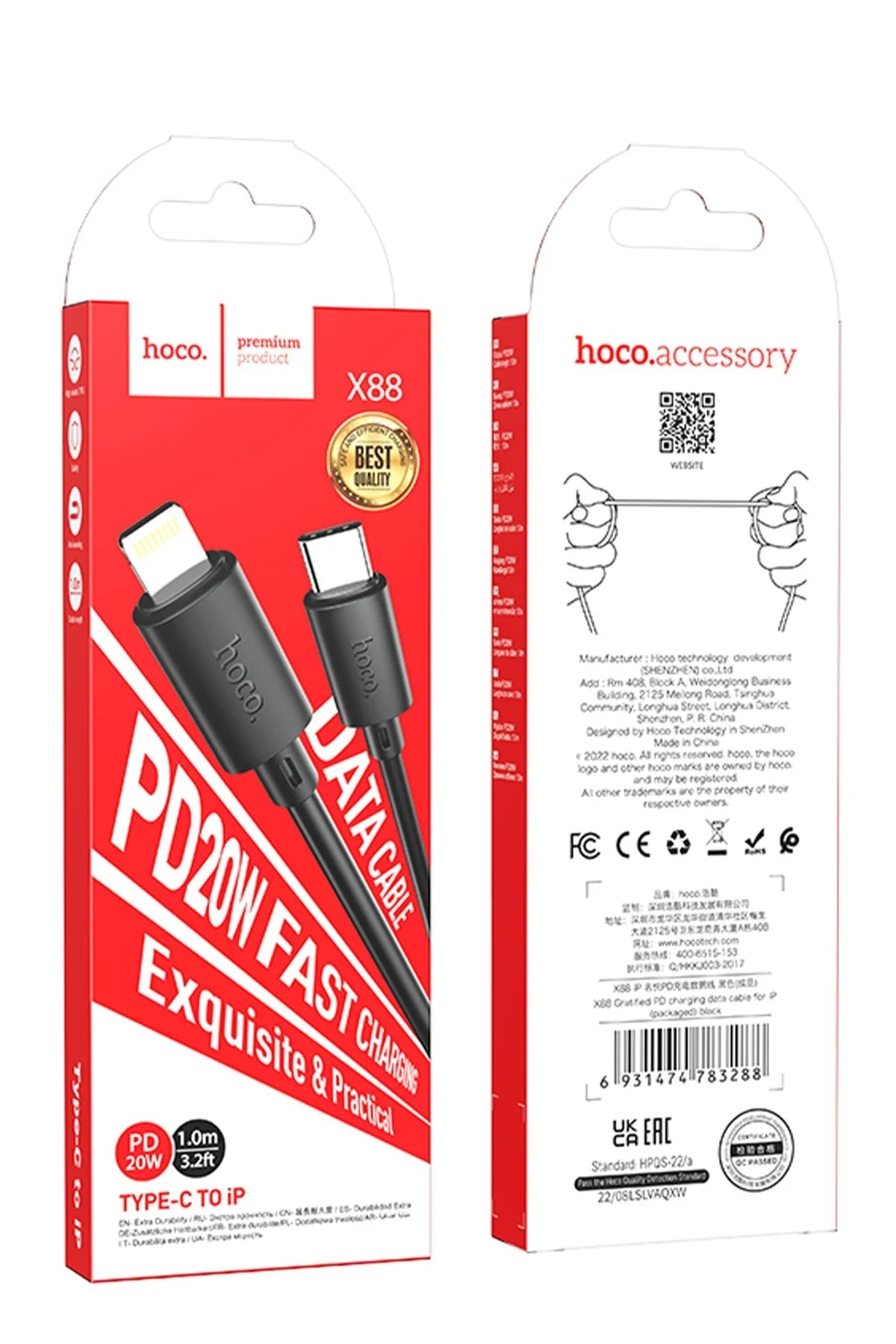 Hoco. X88 1M Type-C to Lightning Şarj Data Kablosu - Siyah