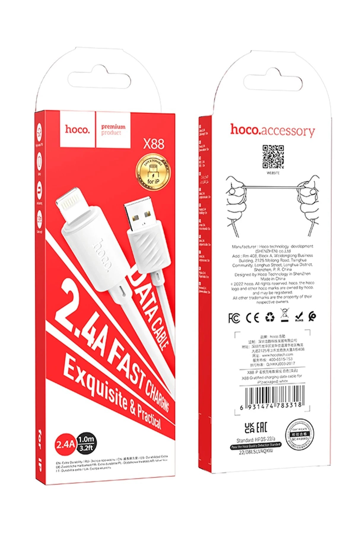 Hoco. X88 1M USB to Lightning Şarj Data Kablosu - Beyaz