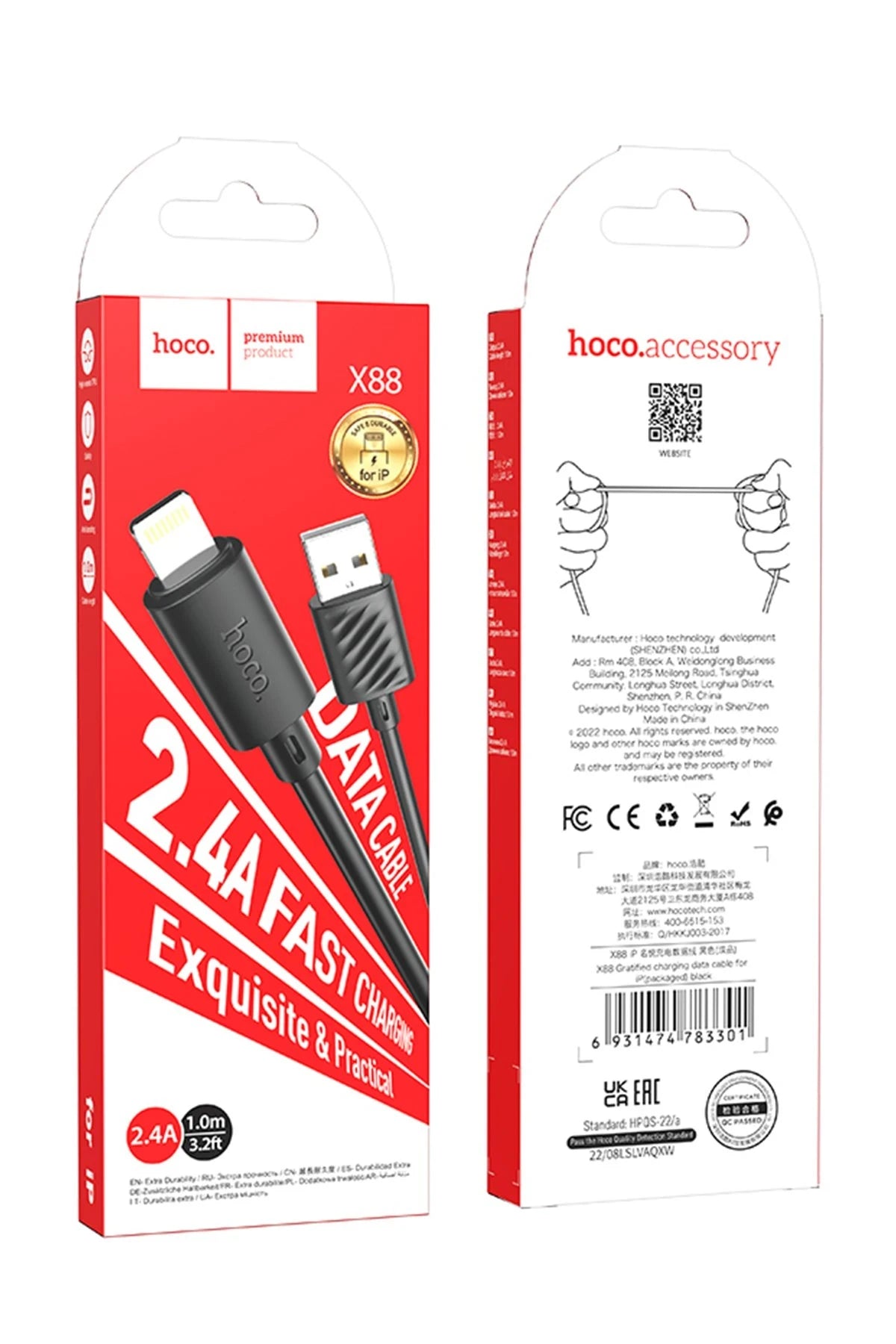 Hoco. X88 1M USB to Lightning Şarj Data Kablosu - Siyah