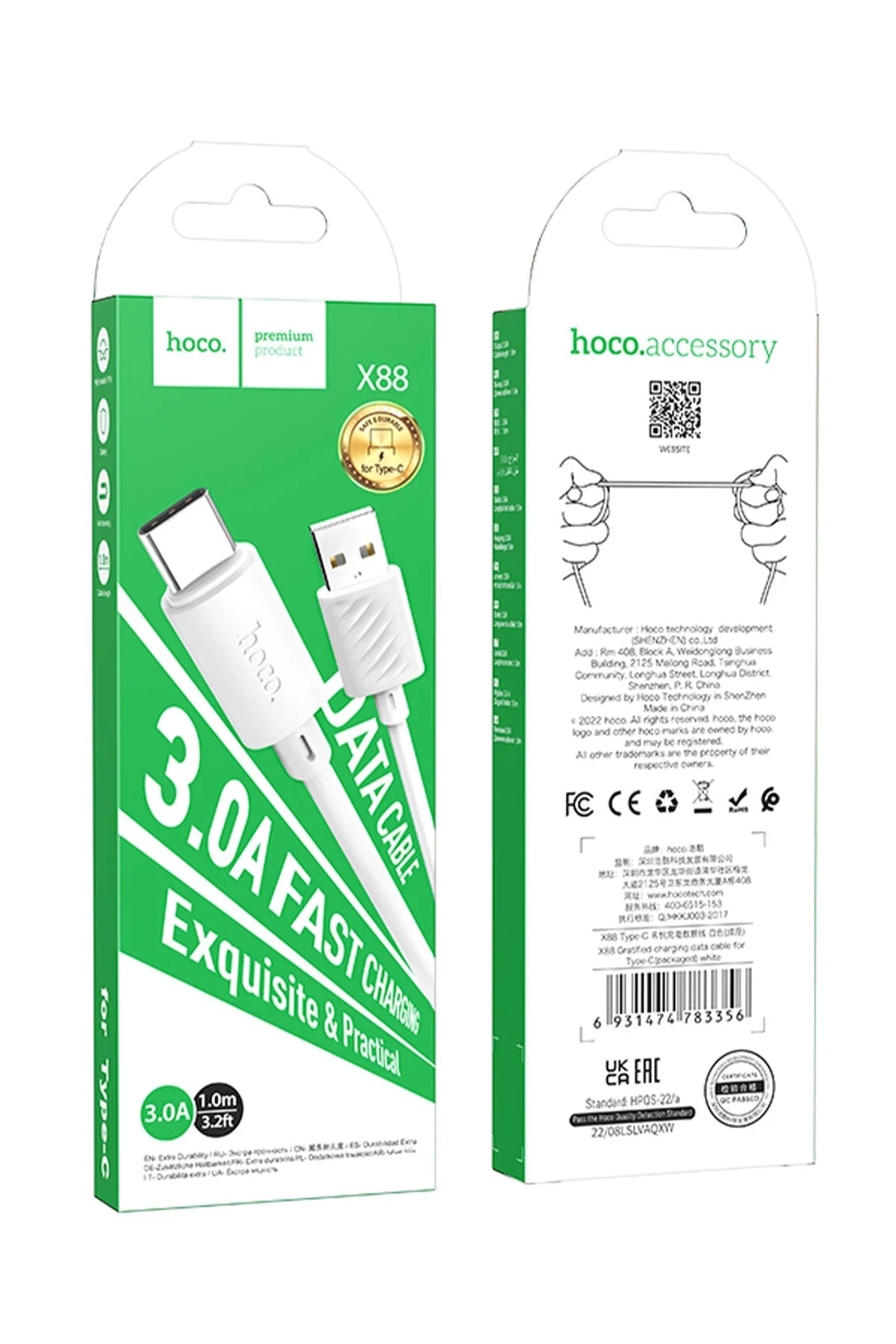 Hoco. X88 1M USB to Type-C Şarj Data Kablosu - Beyaz