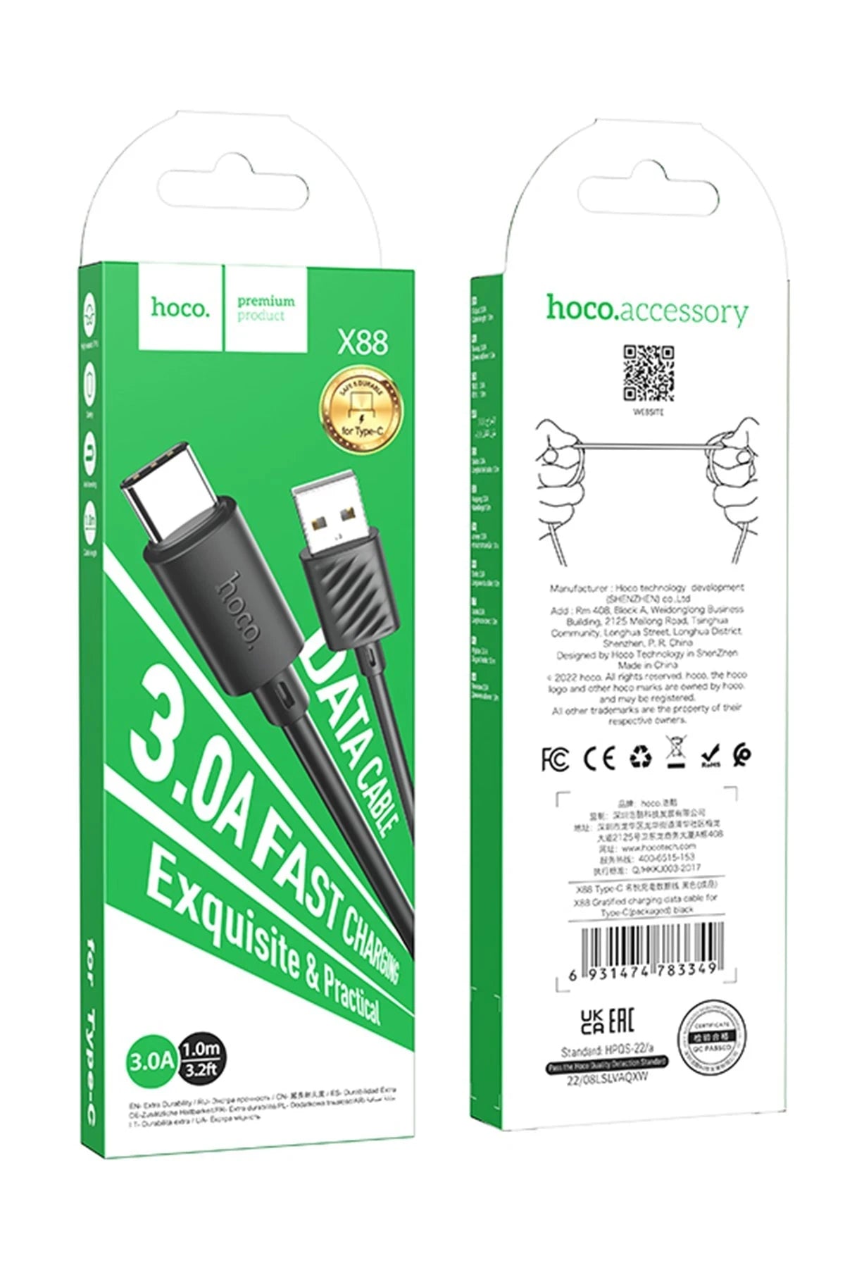 Hoco. X88 1M USB to Type-C Şarj Data Kablosu - Siyah