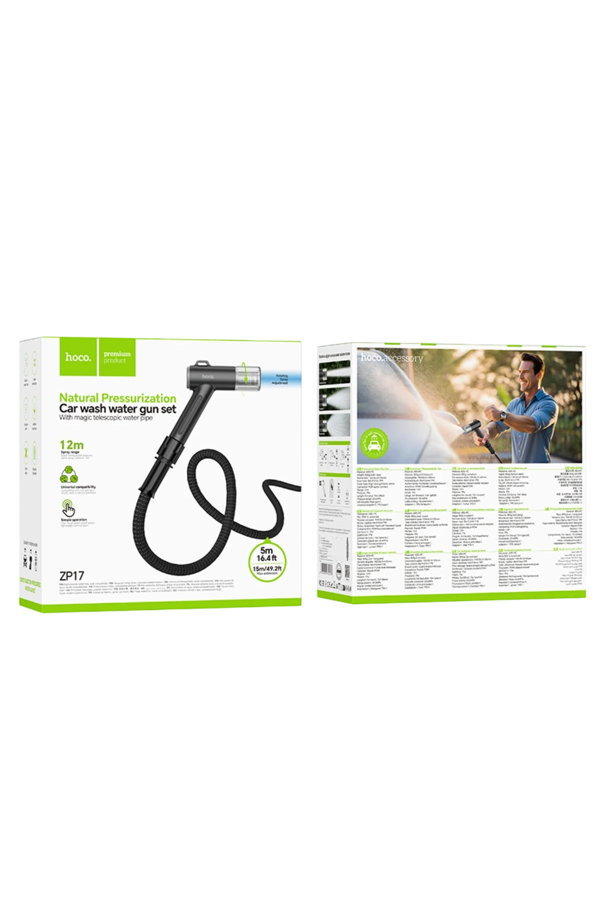 Hoco. ZP17 Meihao Basınçlı Doğrudan Enjeksiyon 15m Hortumlu Su Tabancası - Siyah
