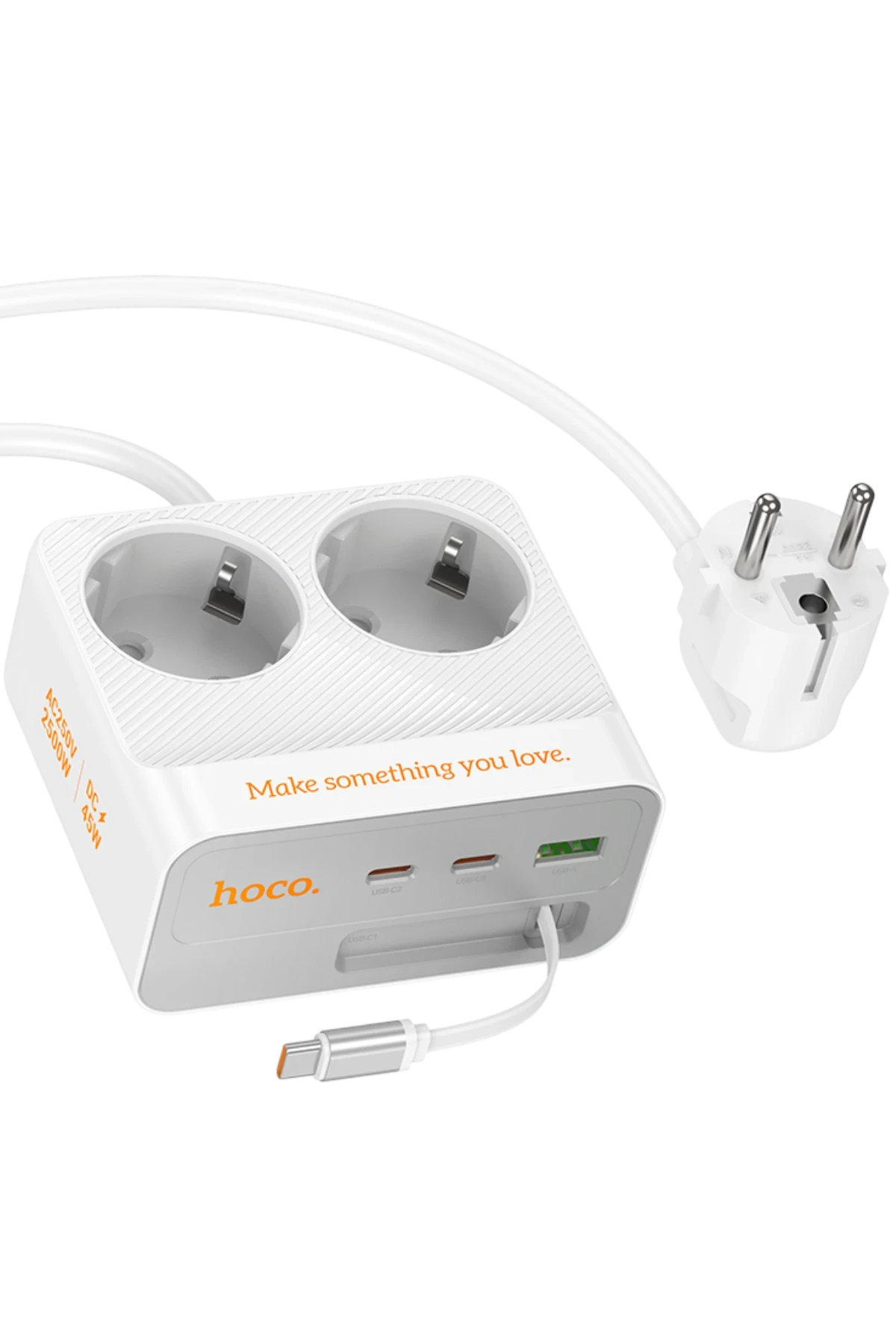 Hoco. AC28 Descanso 6in1 2M 2500W Priz Dönüştürücü - Beyaz