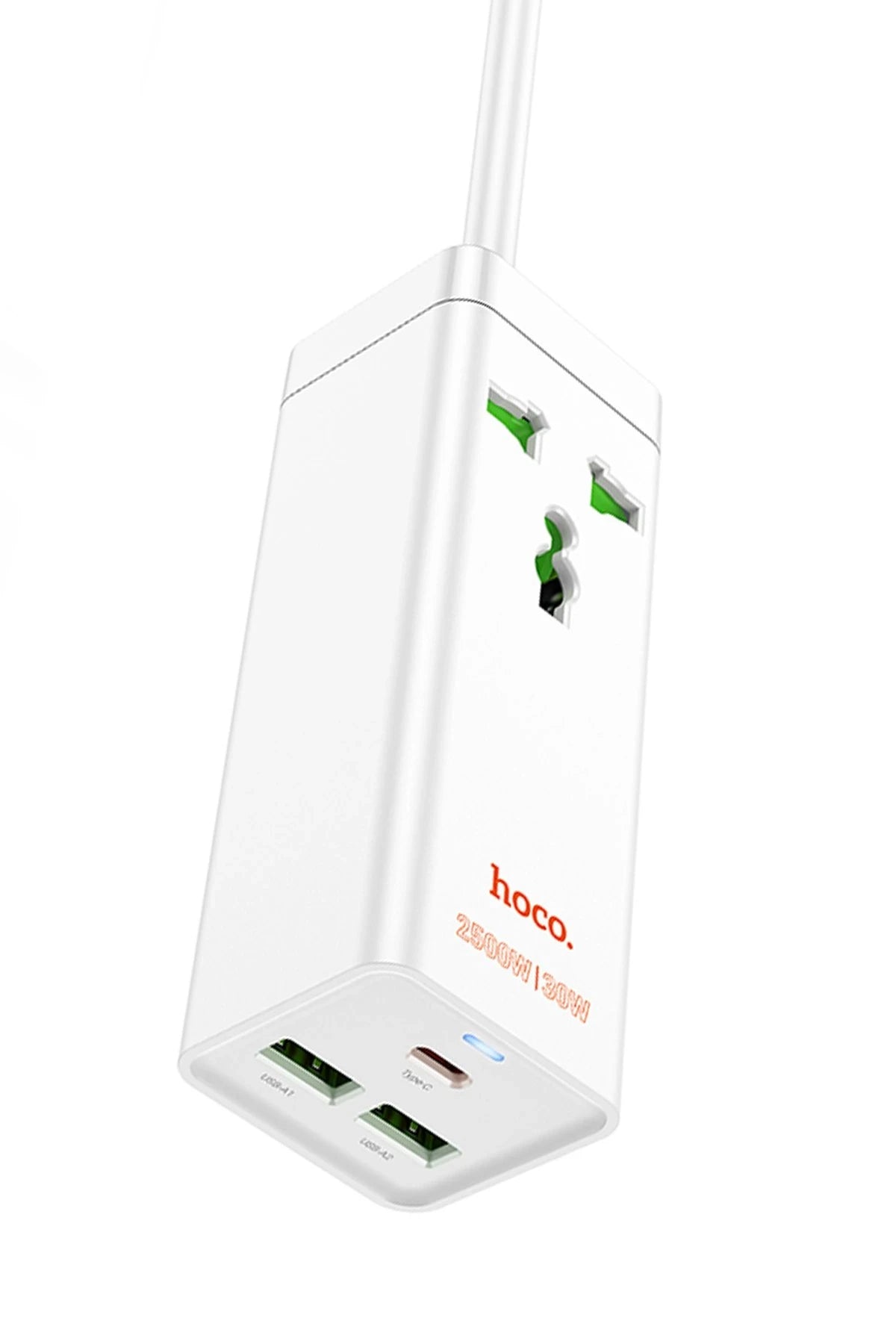 Hoco. AC9A 1.5M Talent 2 Adet USB 1 Adet Type-C 1 Adet Priz PD30W Şarj Aleti - Beyaz