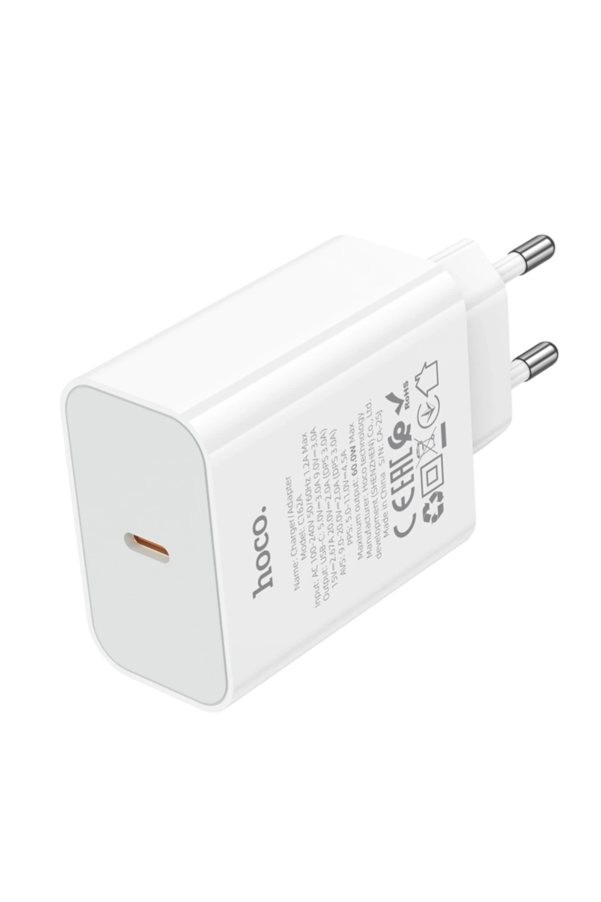 Hoco. C162A 40W PD Destekli Type-C Tek Port EU Şarj Adaptörü - Beyaz